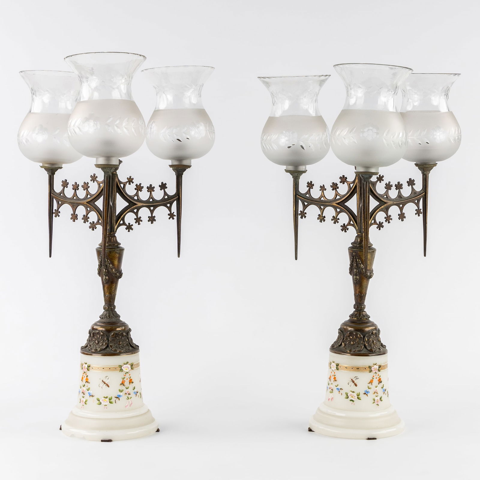 A Pair of Antique Opaline Candelabra, Bronze and Glass, circa 1900. (1 of 8)