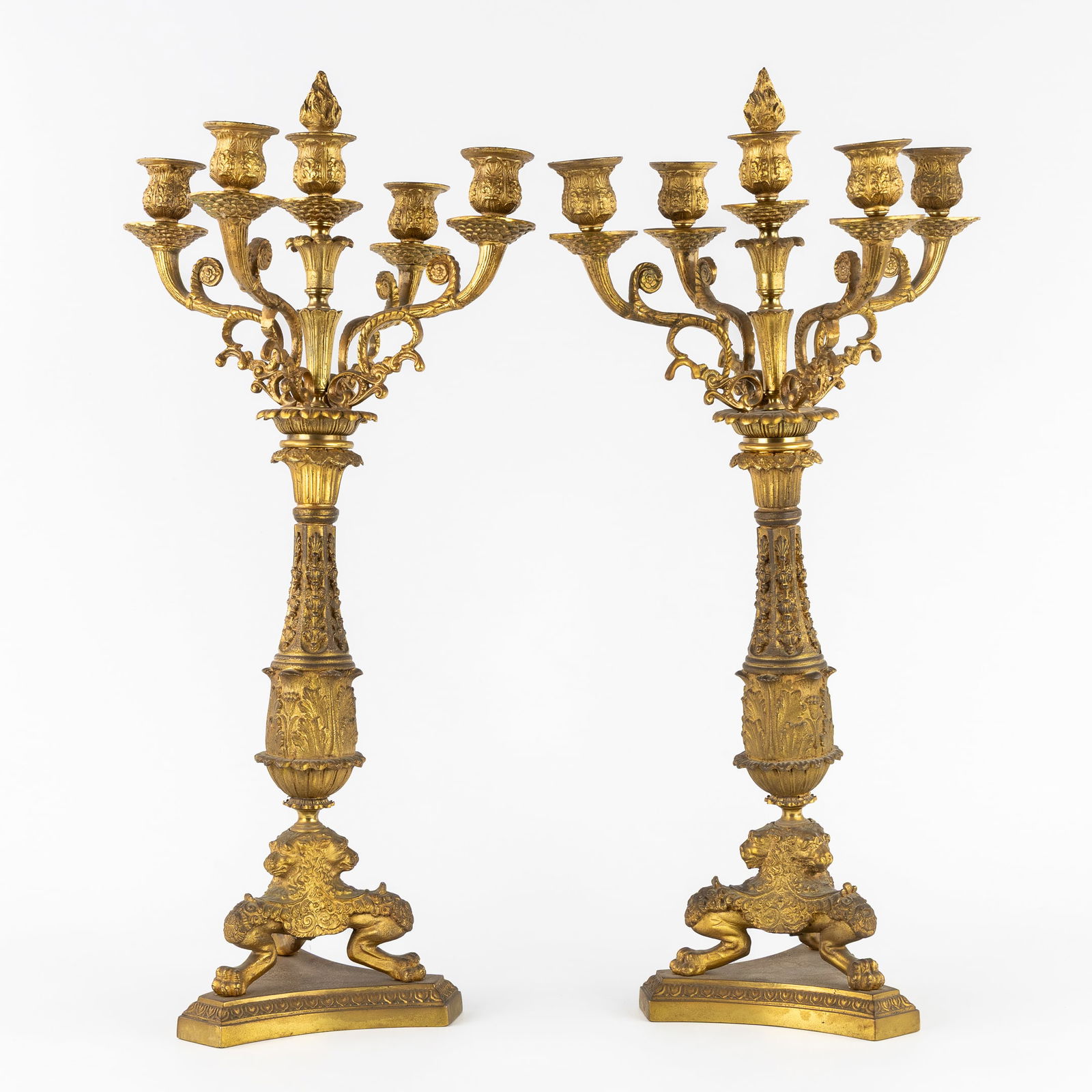 A Pair of French Five-Armed Candelabra, Gilded Bronze, Restoration Style. (1 of 7)