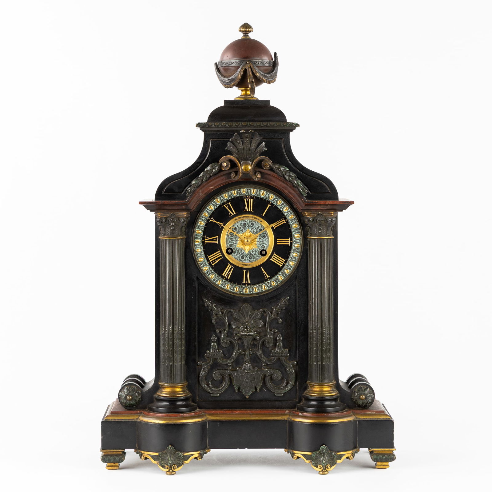 A French Pendulum Clock, Domange Rollin, Red and Black Marble mounted with Bronze, Napoleon III (1 of 9)