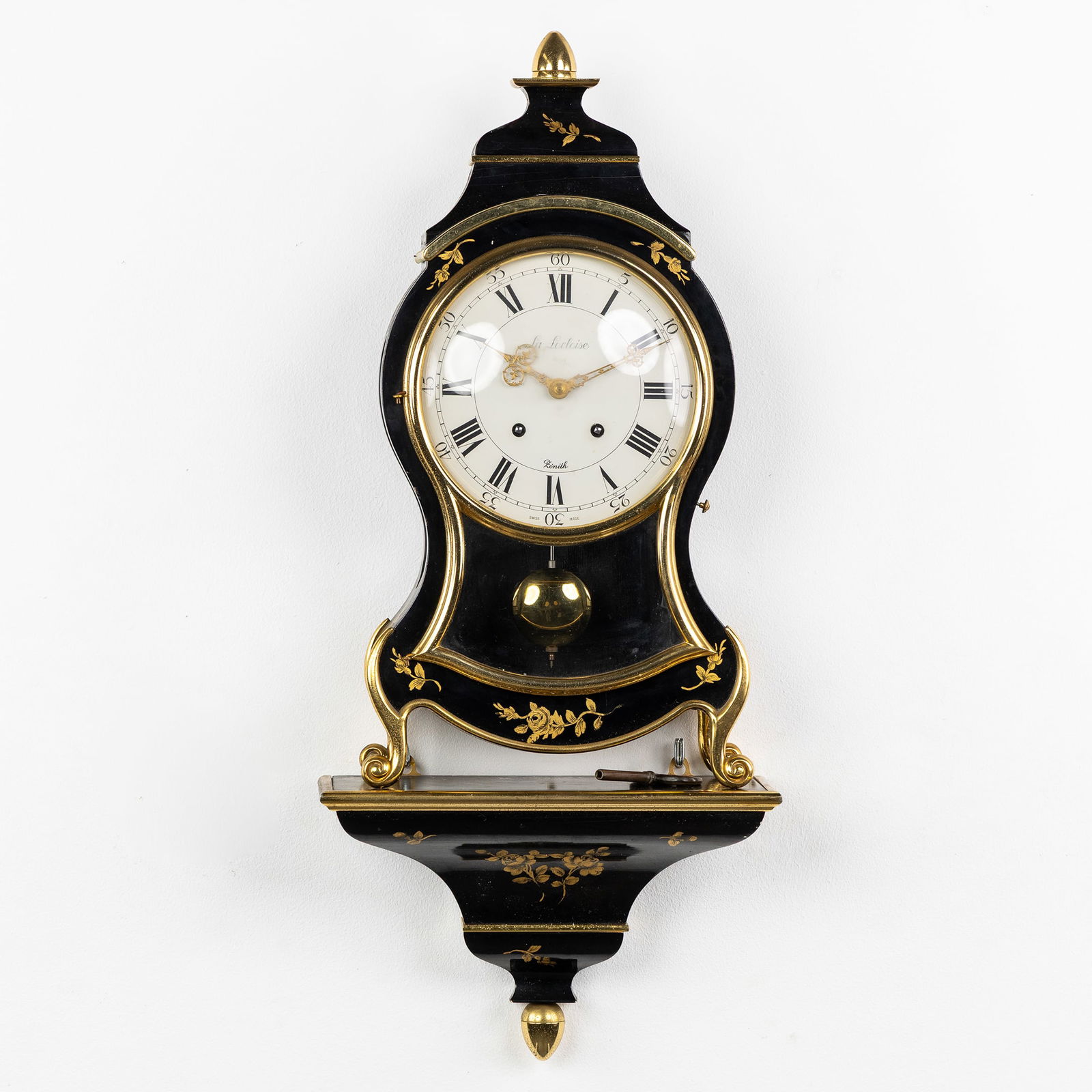 Zenith, A Cartel Wall Clock, on a base, with Floral Gilded Decorations, Second half of the 20th C. (1 of 6)