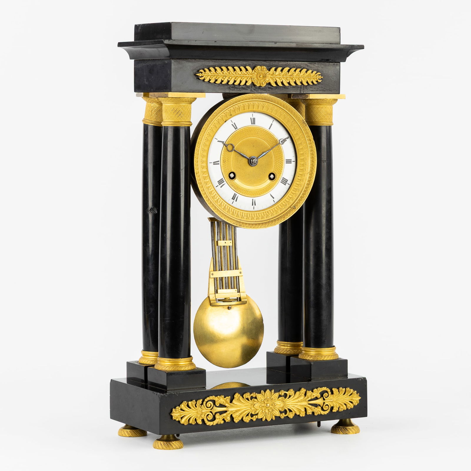 A Column Clock, France, Empire style, Black Marble mounted with Gilded Bronze. (1 of 8)