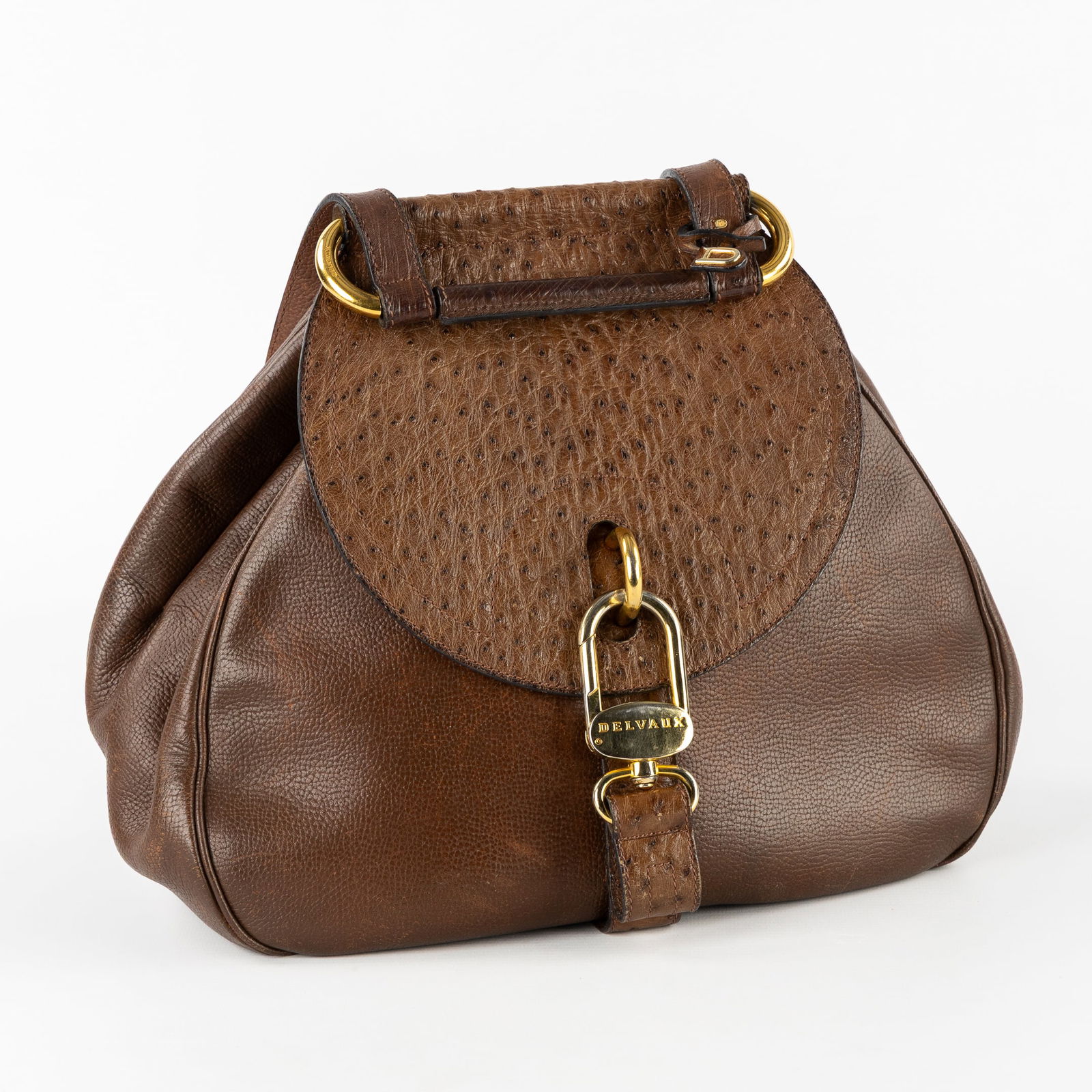 Delvaux 'Cerceau', a Handbag, Brown and Ostrich Leather, Gilt Hardware. (1 of 11)