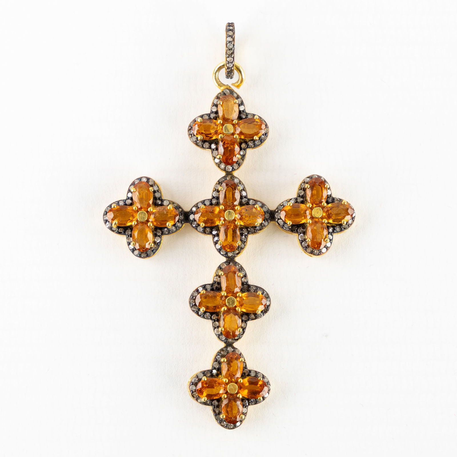 A cross-shaped pendant, vermeil and mounted with citrine and old-cut diamonds. (1 of 5)