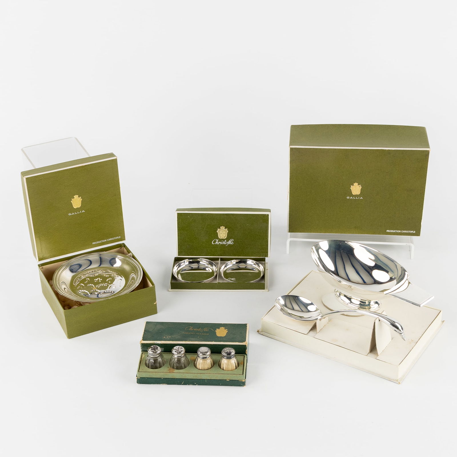 Christofle, Gallia and others, a Collection of Tableware, Silver-plated Metal and Silver.: Christofle, Gallia and others, a Collection of Tableware, Silver-plated Metal and Silver. Silver-plated metal.Christofle Gallia, 'Swan' sauce boat with spoon.Designed by Christian Fjerdingstad