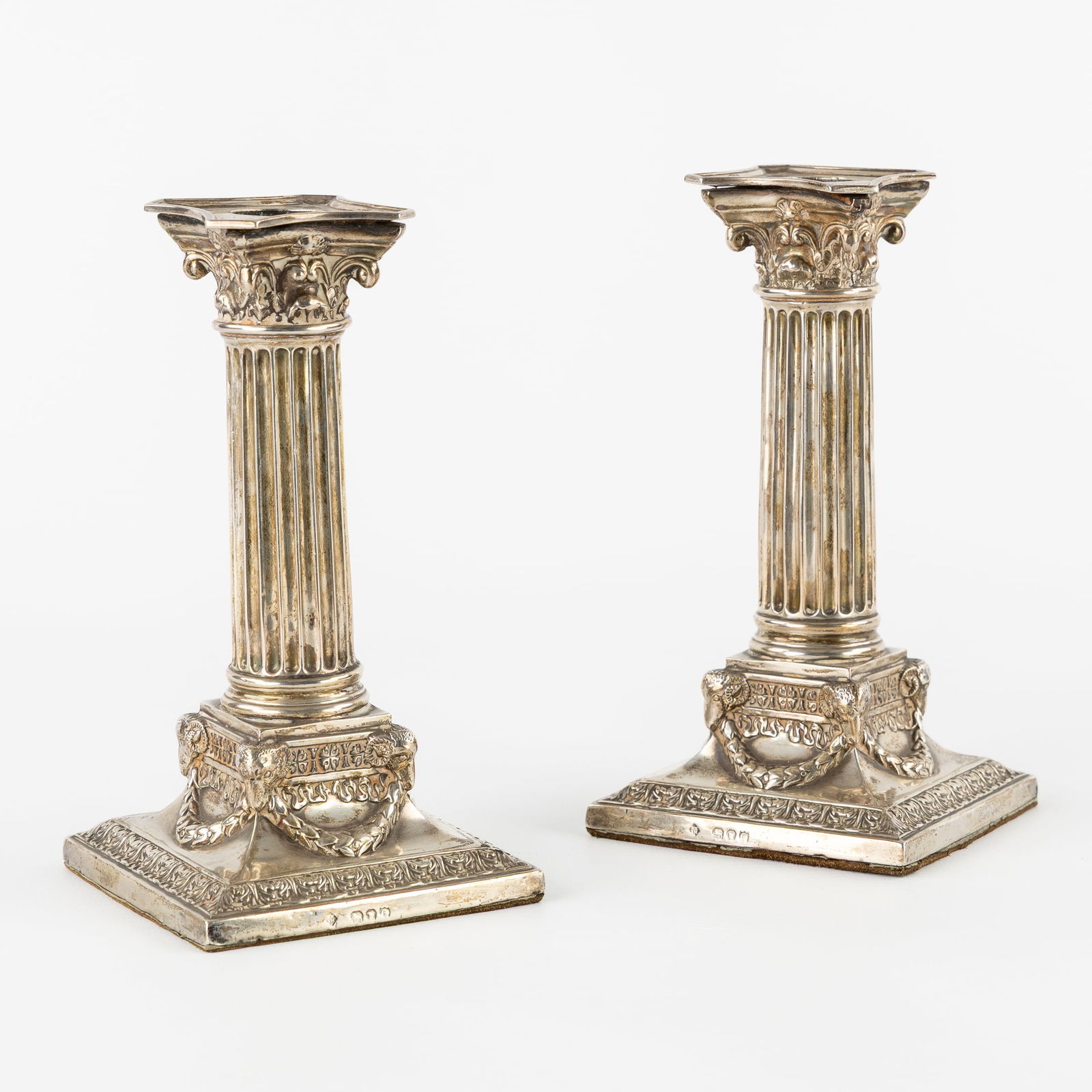 Martin, Hall & Co (1880-1904) A Pair of Silver Candlesticks, Corinthian Columns, Weighted, London (1 of 9)