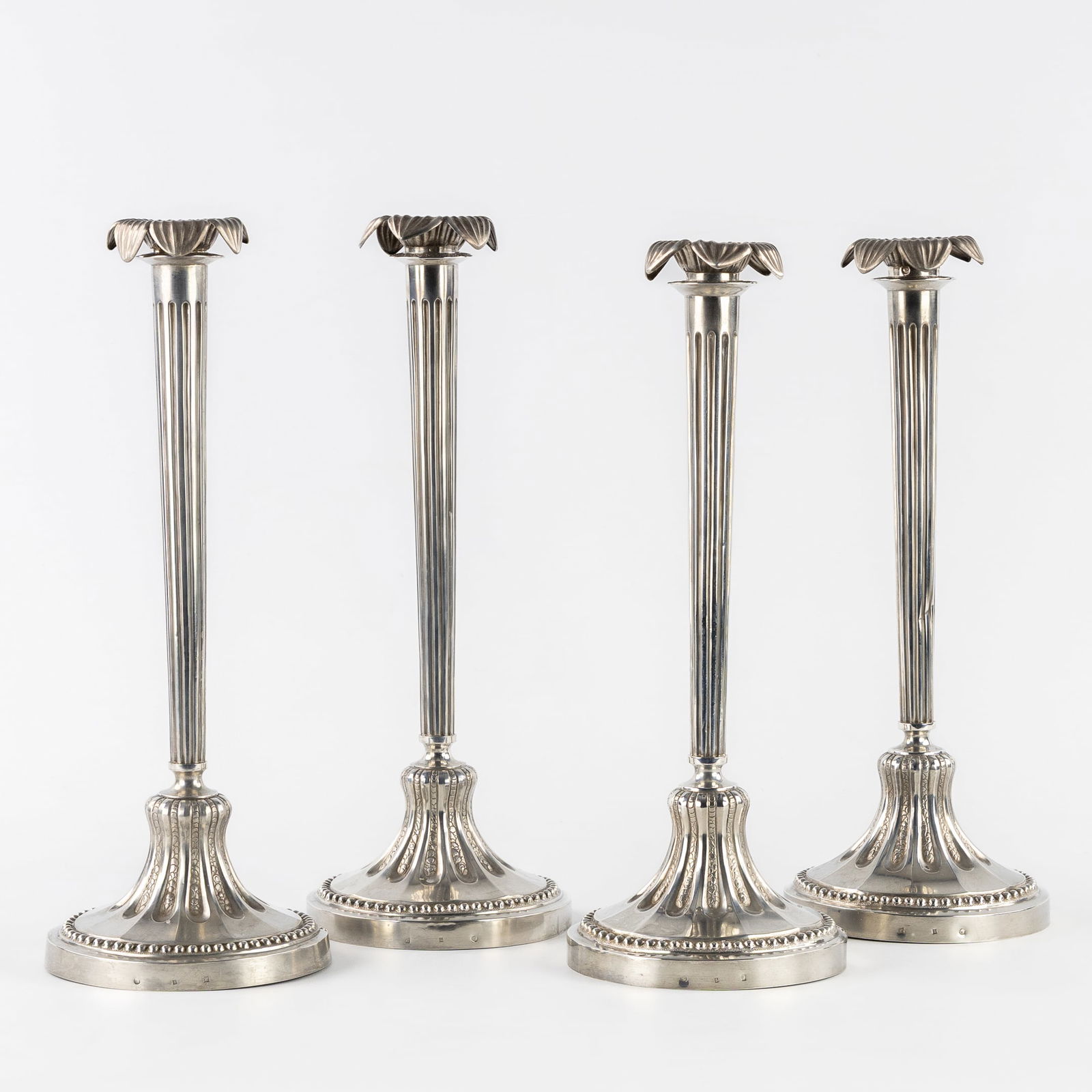 Four Large Silver Candlesticks, Neoclassical style, Belgium, 1832-1869. Silver, 1,429kg. (1 of 8)