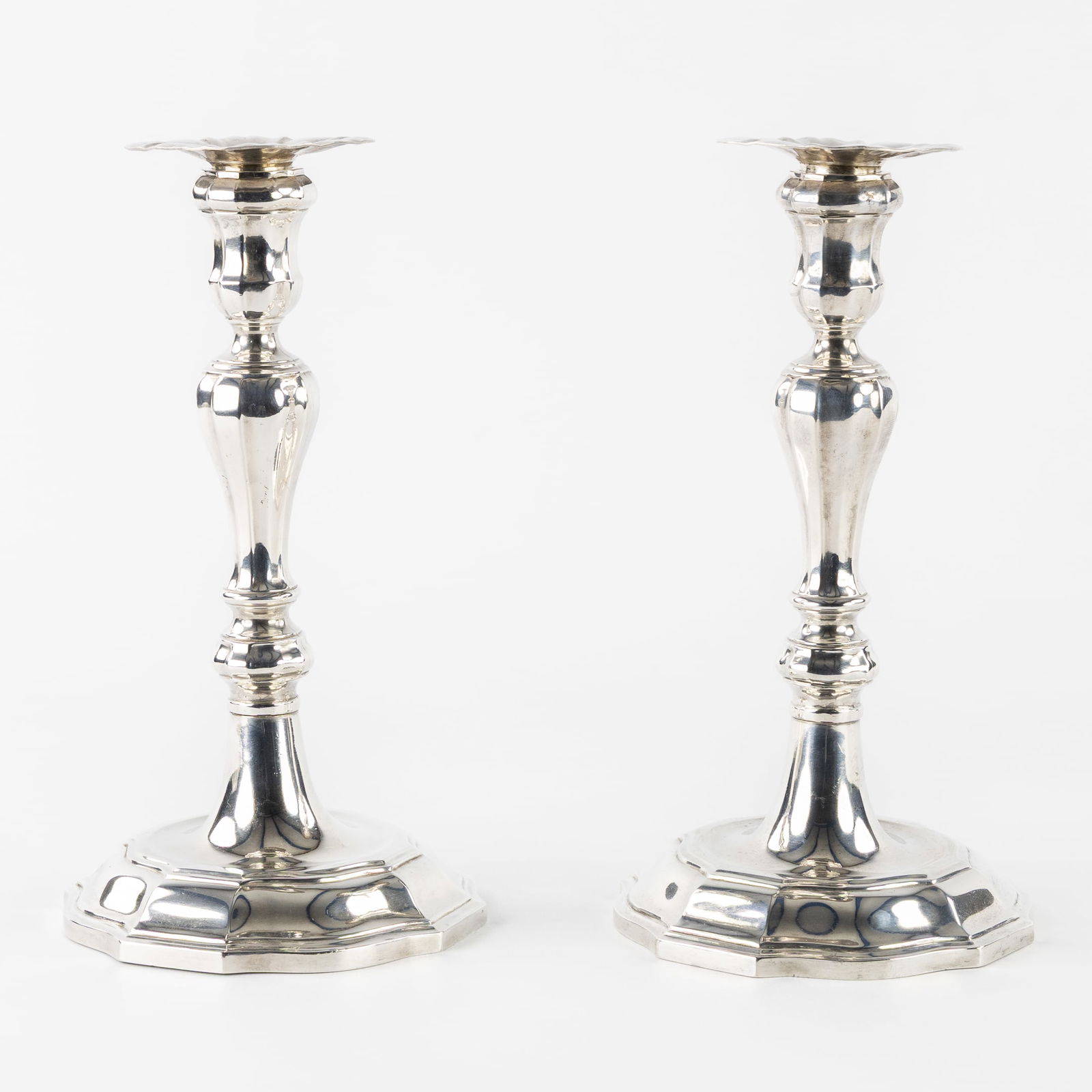 Joannes Van Erven (act. 1732-1749) A Pair of Silver Baroque Candlesticks, Ghent, 1745-1746. Silver, (1 of 6)