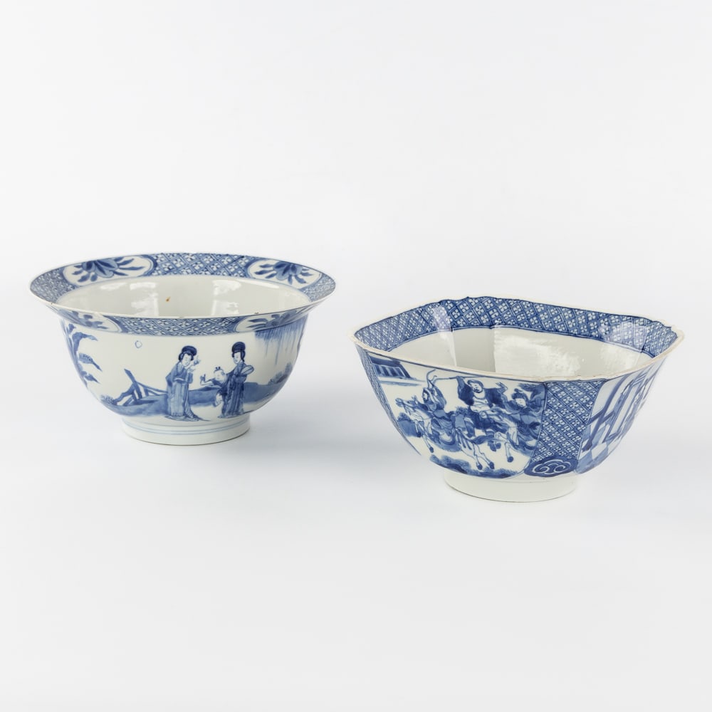 Two Chinese Blue and White Bowls, decorated with figurative scenes, marked Xuande and Chenghua, (1 of 9)