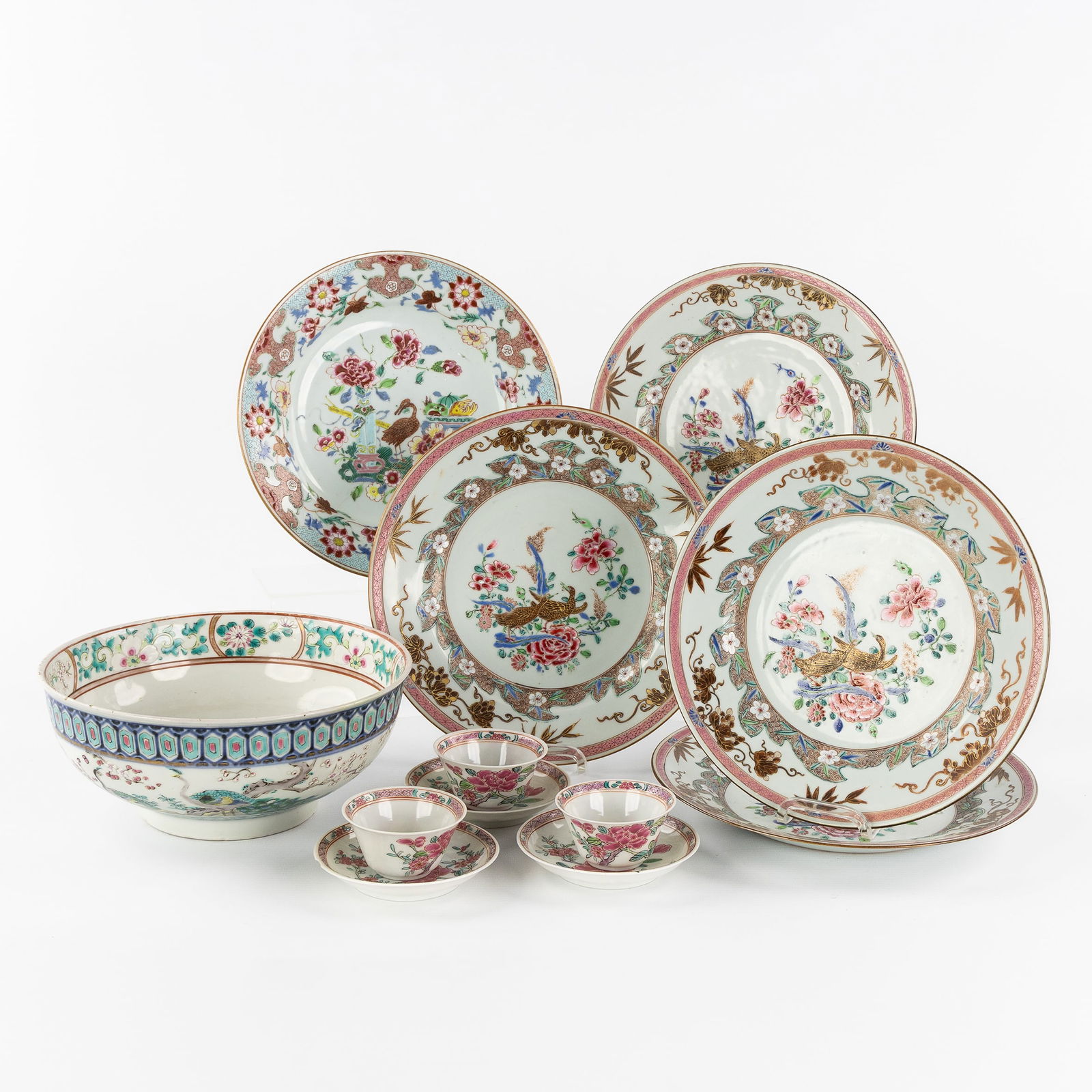 A Collection of Chinese porcelain, Famille Rose, Heron and Goose plates, a Bowl with a Phoenix decor (1 of 12)