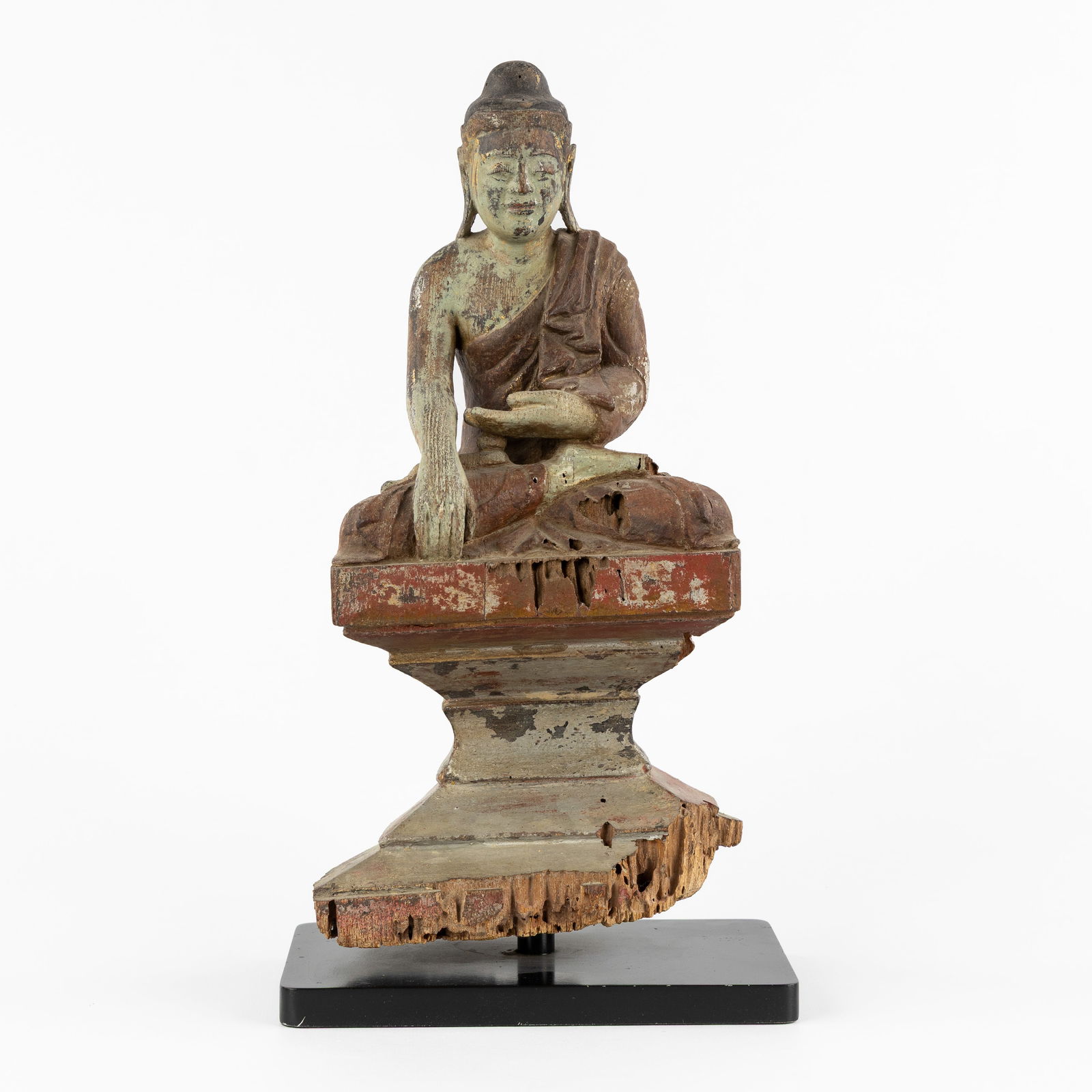 An Antique Wood-Sculptured Shan Buddha, Sculptured and patinated wood, Burma, 18th/19th C. (1 of 7)