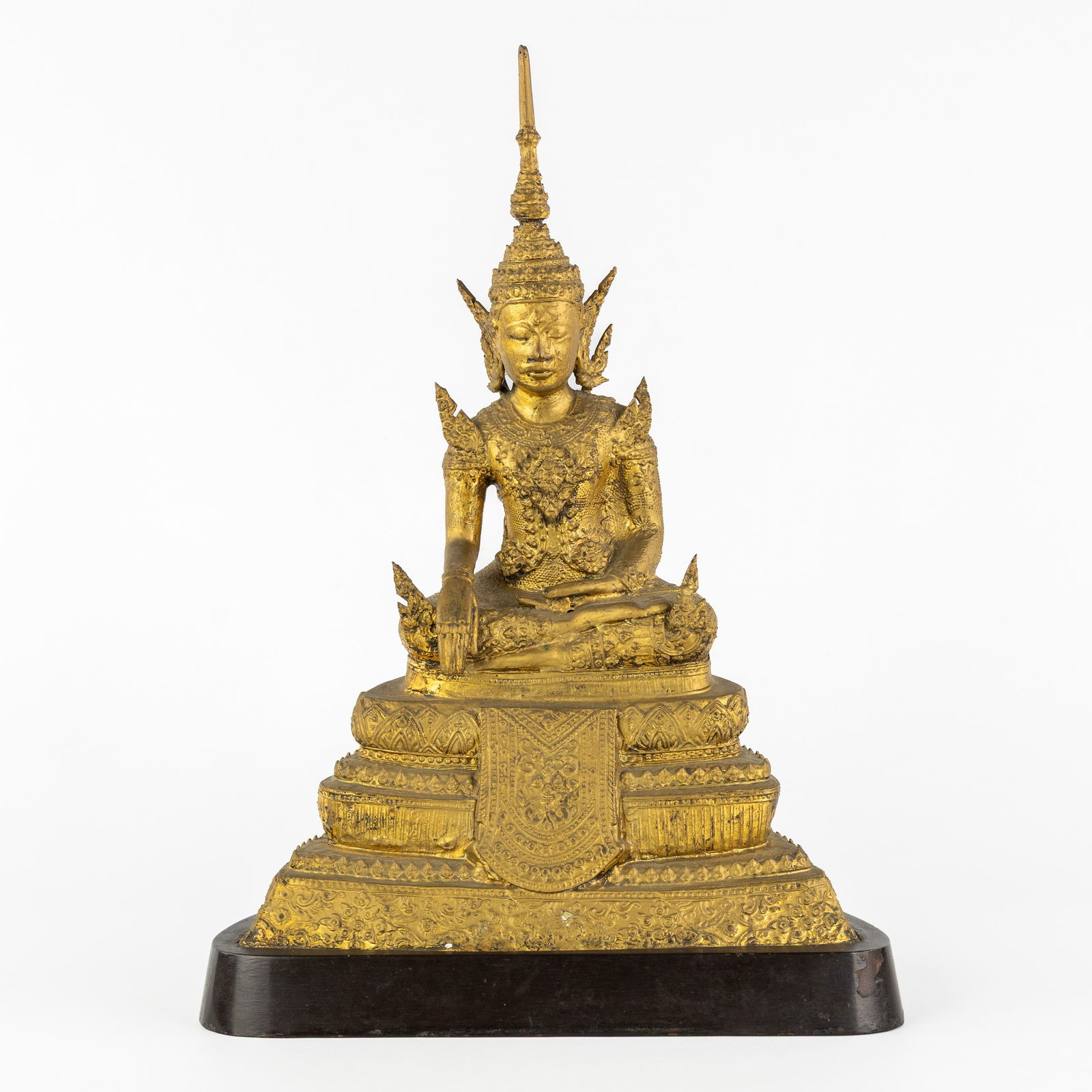 A Decorative Bhumisparsha Buddha, gilded bronze, Thailand, 20th C. (1 of 8)