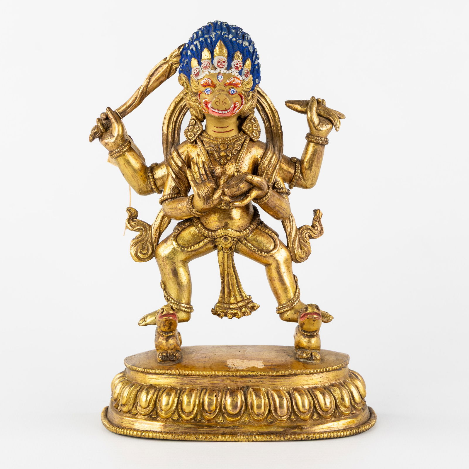 A Statue of Varahi (Barahi), gilded and patinated bronze, 20th C. (1 of 9)