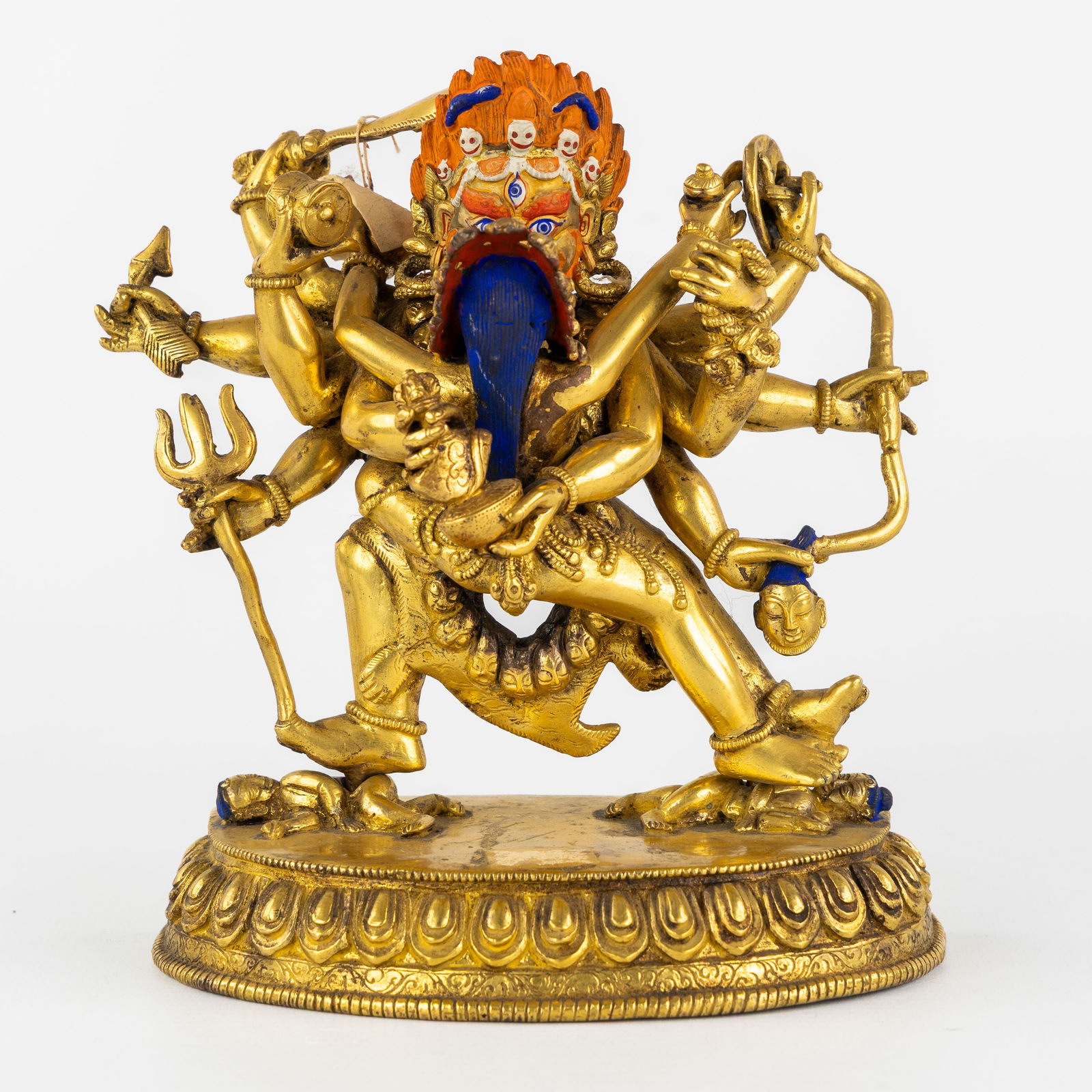 A Statue of Mahakala and his consort Parvati in Yab-Yum, gilded and patinated bronze, 20th C. (1 of 9)