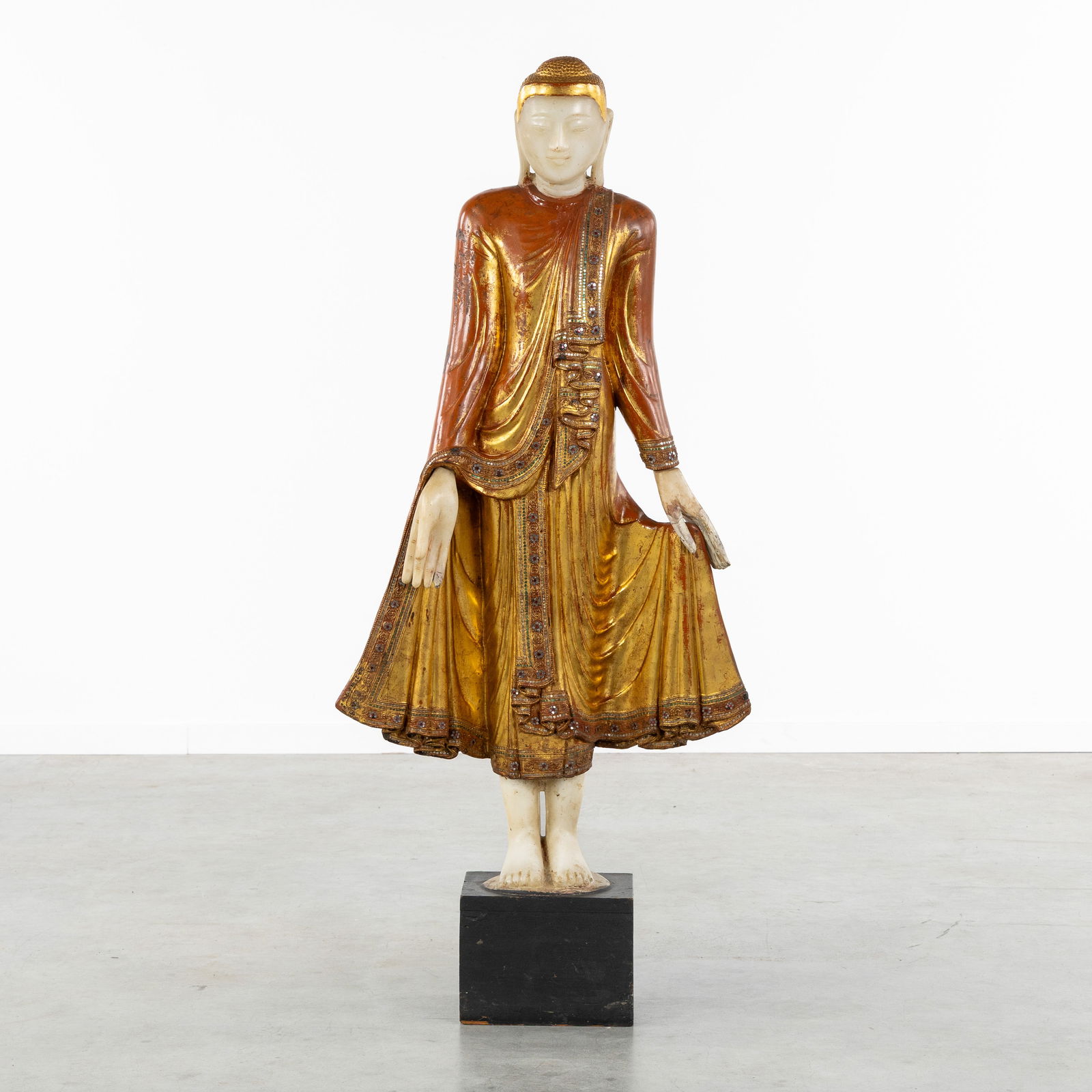 A Large Standing Mandalay Buddha, Sculptured wood and alabaster, Burma, 19th C. (1 of 7)