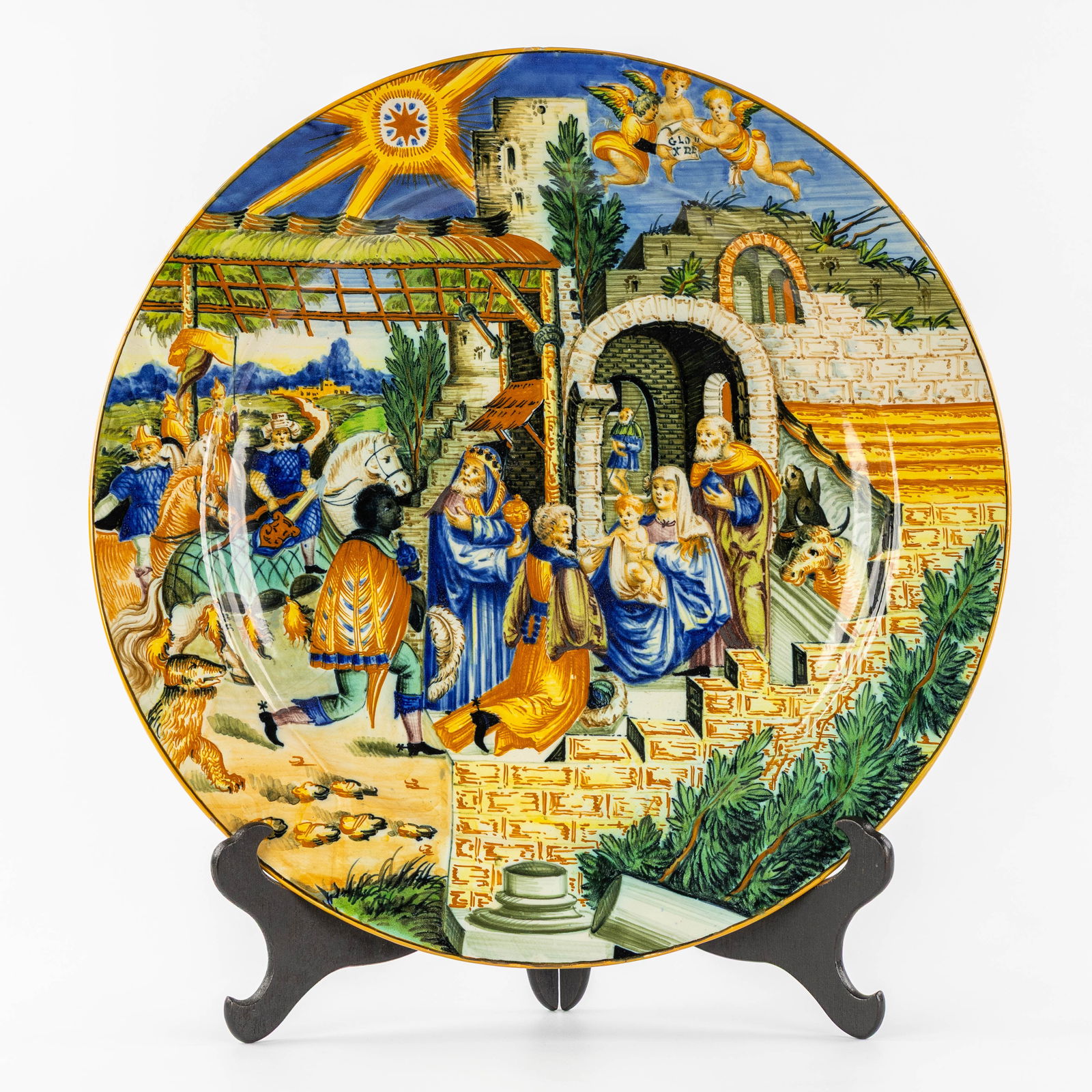 Molaroni Pesaro, 'The Adoration of the Magi', a hand-painted majolica decorative plate, Italy, 20th (1 of 9)