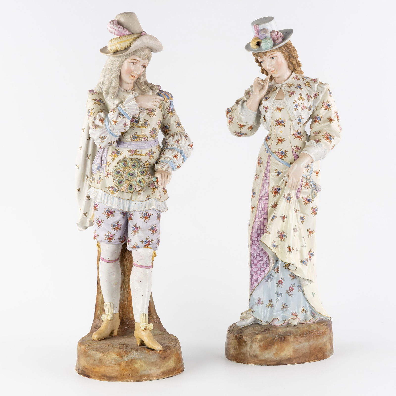 Rudolstadt, A Pair of Large Porcelain figurines, 'Nobleman and Lady', polychrome porcelain, Germany, (1 of 12)