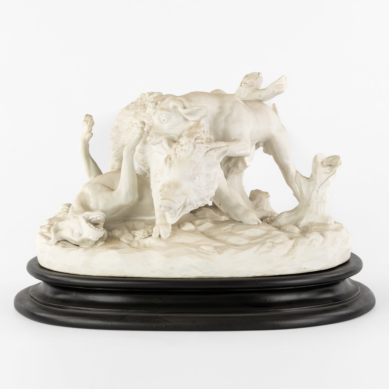 Jean-Baptiste Oudry (1686-1755)(After) 'La Chasse au Sanglier' Bisque porcelain.: Jean-Baptiste Oudry (1686-1755)(After) 'La Chasse au Sanglier' Bisque porcelain.