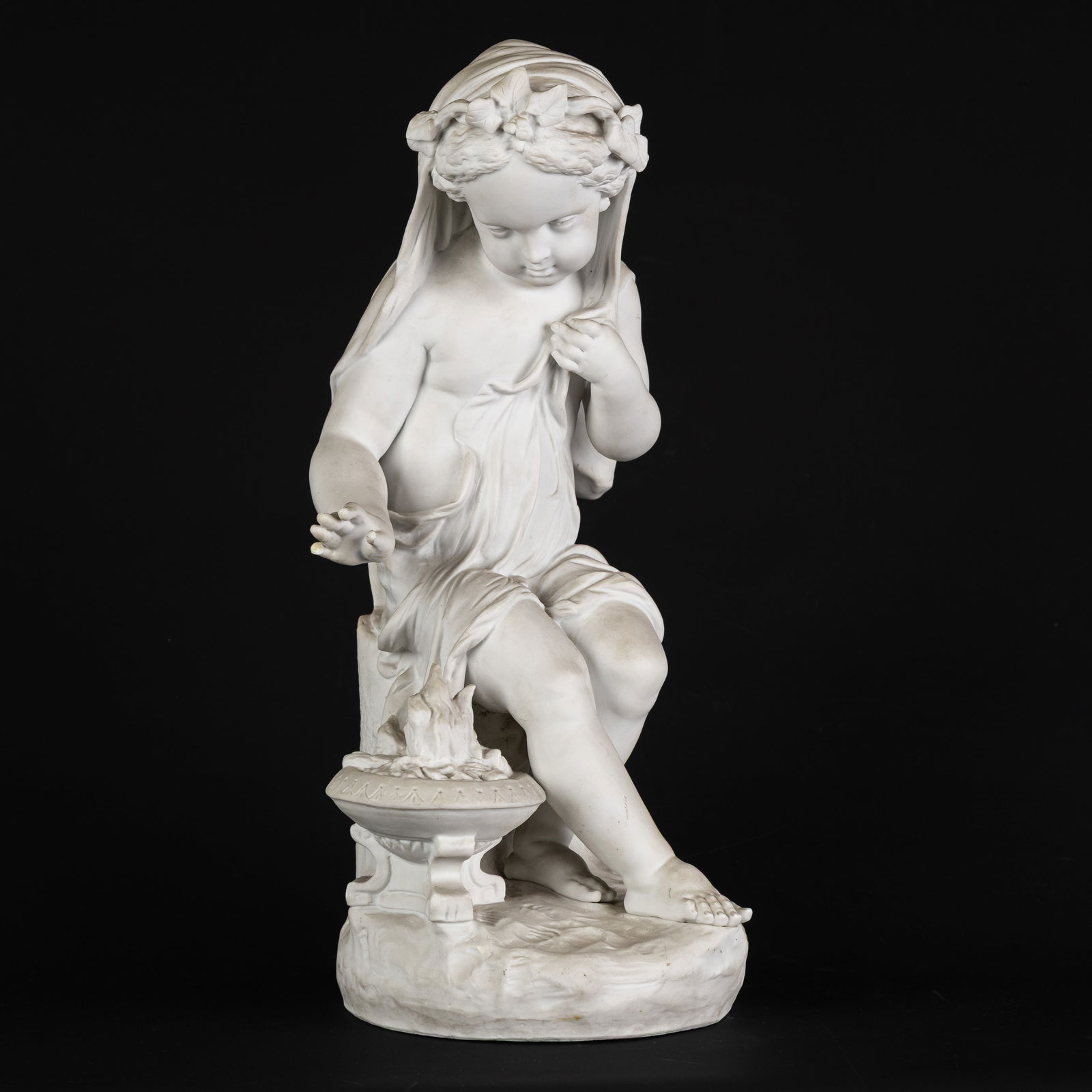 Sèvres, 'Child Seated by a Brazier', a biscuit porcelain statue. (1 of 10)