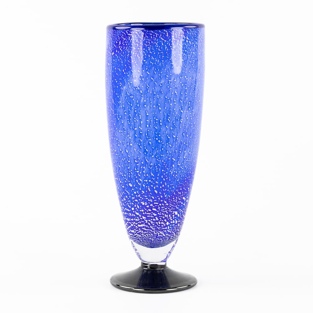 Gränna Glasbruck, a cobalt blue vase with silver inclusions, for Volvo, Sweden.: Gränna Glasbruck, a cobalt blue vase with silver inclusions, for Volvo, Sweden. Coloured crystal.Cobalt blue, with silver inclusions.Marked on the bottom 'Granna Sweden' - 'specially made for Volvo'