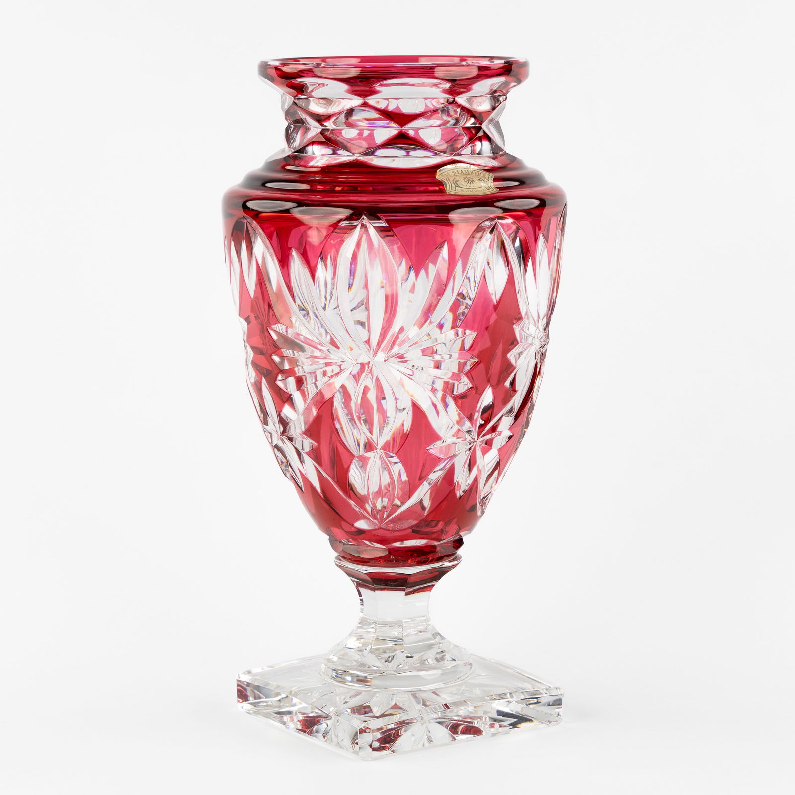 Val Saint Lambert, Jupiter, a large vase, cut and coloured crystal, numbered 81/151. (1 of 9)