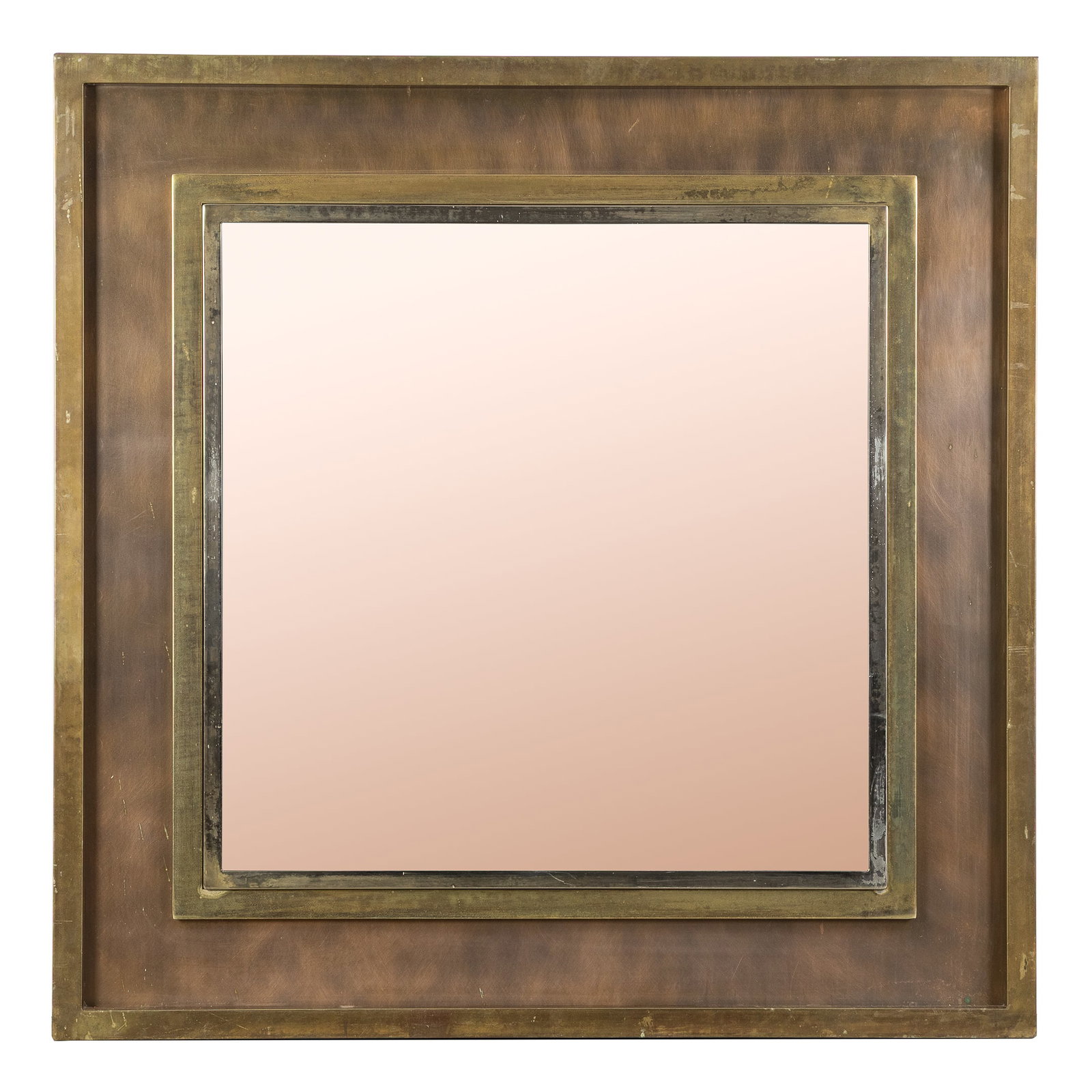 Belgo Chrom, a Large mirror. Gilded metal and glass. Circa 1970.: Belgo Chrom, a Large mirror. Gilded metal and glass. Circa 1970. Gilded metal and mirror glass.Circa 1970. (130 x 130 x 4 cm)