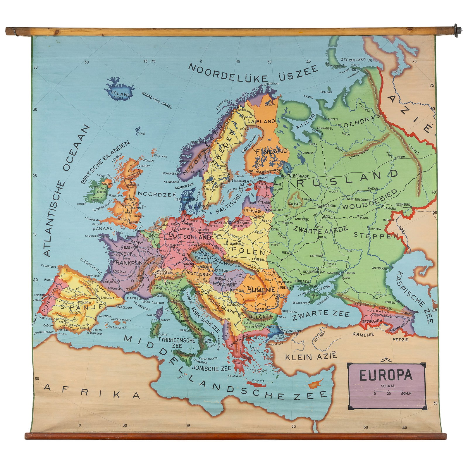 A decorative School map of 'Europe', hand-painted on canvas.: A decorative School map of 'Europe', hand-painted on canvas. (193 x 190 x 0 cm)