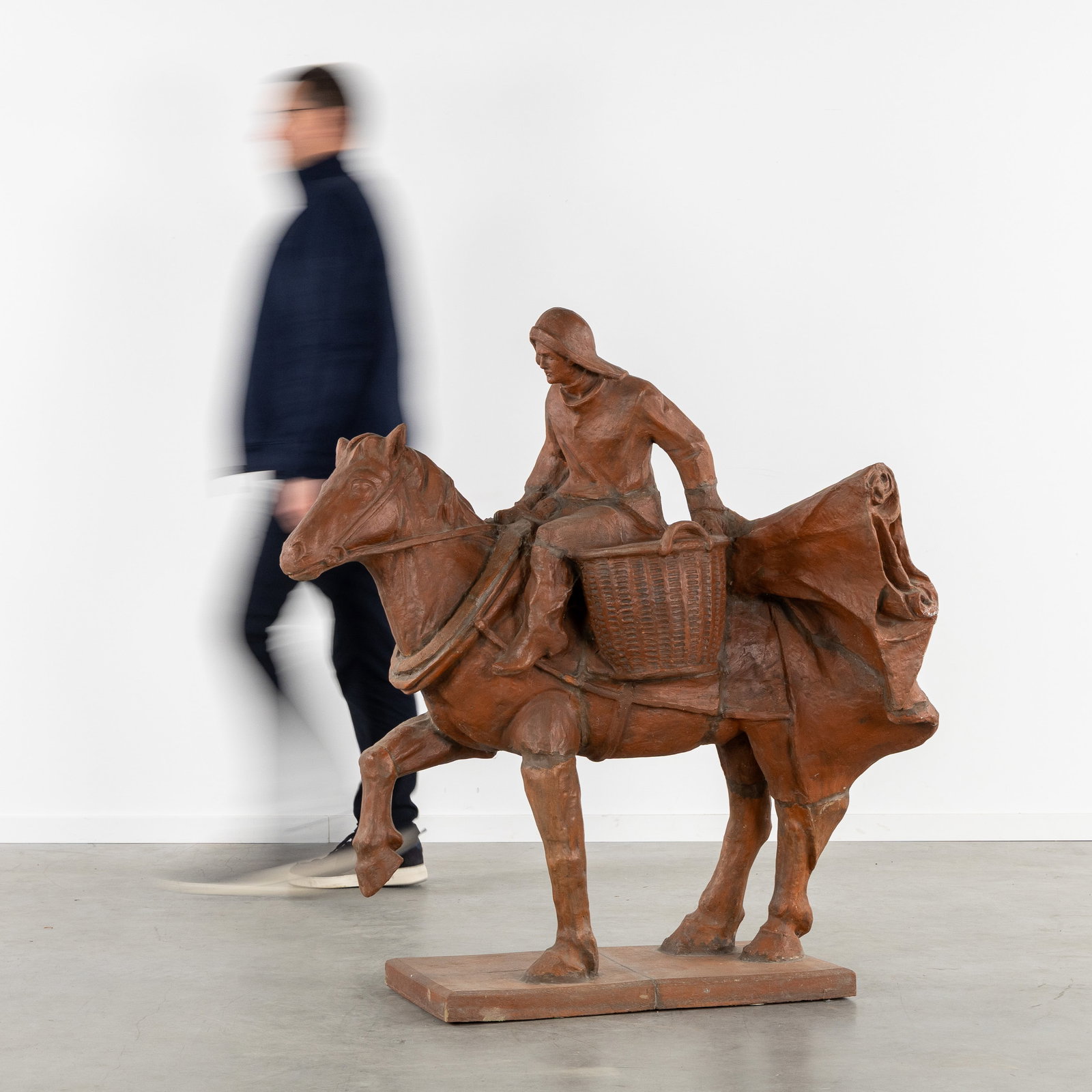 Josef Arnost Gause (1910-1988) 'Shrimp Fisherman on Horseback', a large sculpture, patinated: Josef Arnost Gause (1910-1988) 'Shrimp Fisherman on Horseback', an exceptionally large sculpture, patinated terracotta. Red patinated terracotta.Not signed, most likely Josef Arnost Gausse (1910-1988)