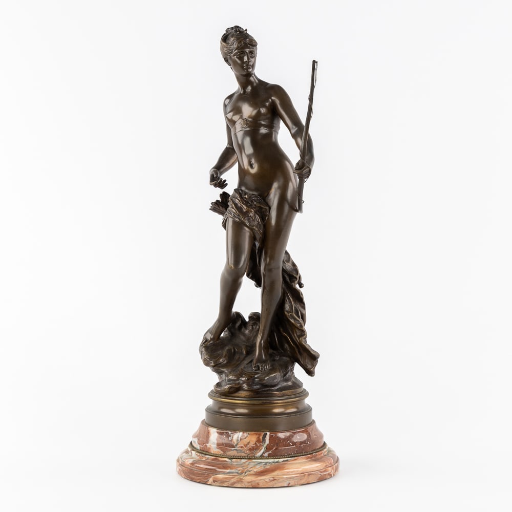 Hippolyte Moreau (1832-1927) 'Diana, Goddess of the Hunt', patinated bronze. (1 of 8)
