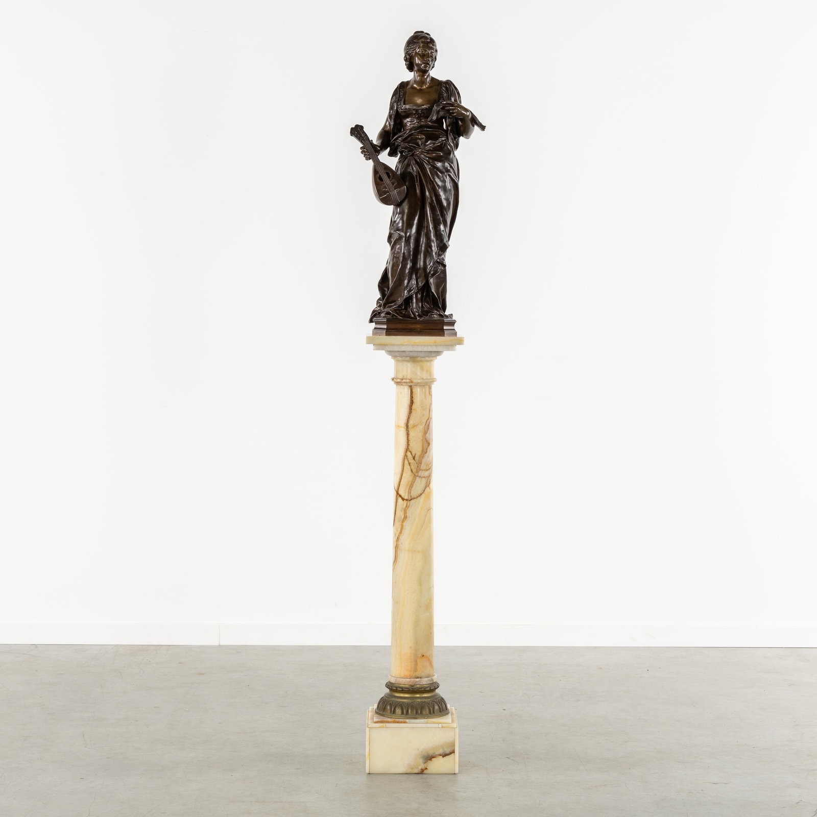 Louis Ernest Barrias (1841-1905) 'The Music Lesson'. Patinated bronze on a matching Onyx pedestal. (1 of 14)