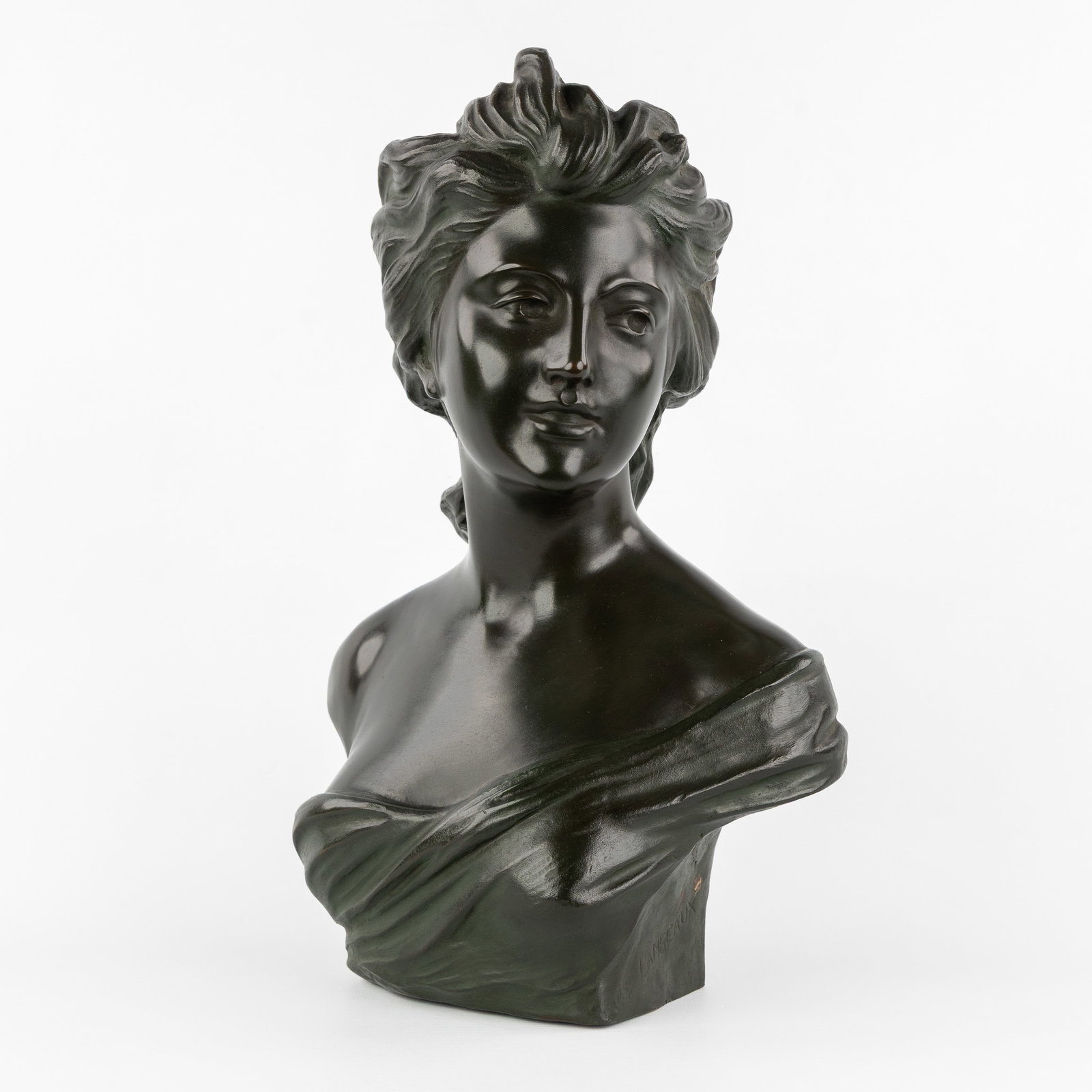 Jef Lambeaux (1852-1908) 'Bust of a Young Lady', patinated bronze. (1 of 8)