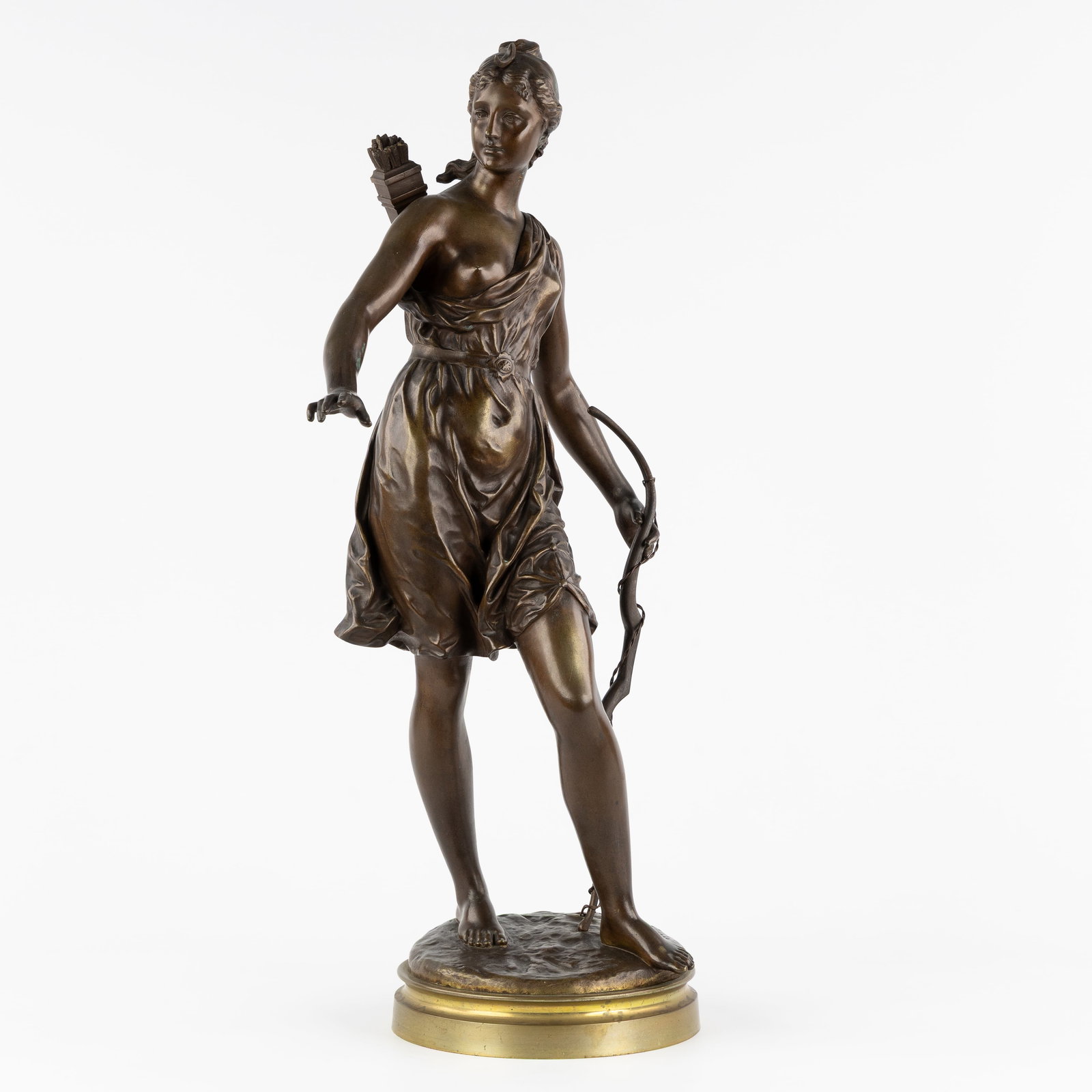 Augustin Peene (1853-1913) 'Diana the Huntress', patinated bronze.: Augustin Peene (1853-1913) 'Diana the Huntress', patinated bronze. Patinated bronze.Signed 'A. Peéne'. (34 x 67 x 31 cm)