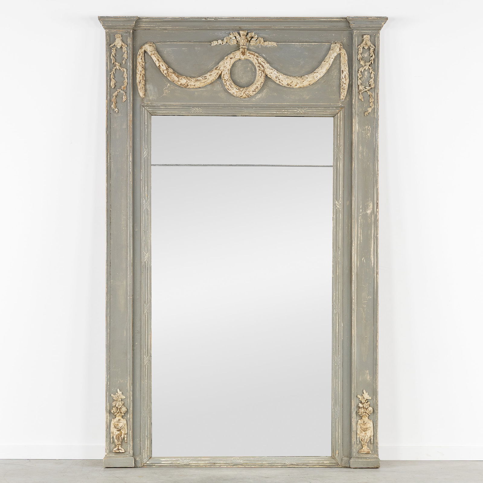 A Large Mantel mirror, sculptured and patinated wood, Louis XVI style. (1 of 8)