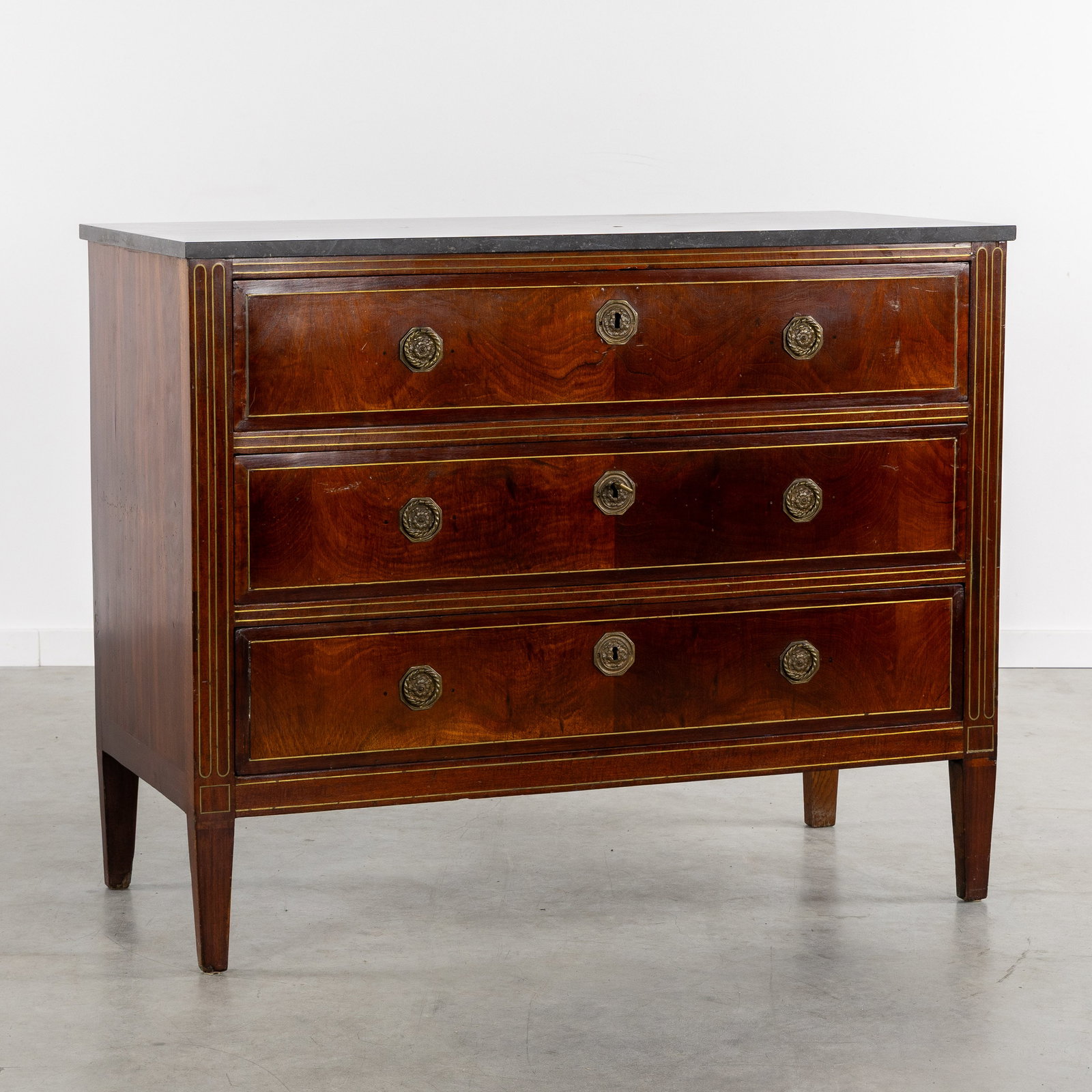 An Antique chest of drawers with a marble top, Louis XVI style, 19th C. (1 of 11)