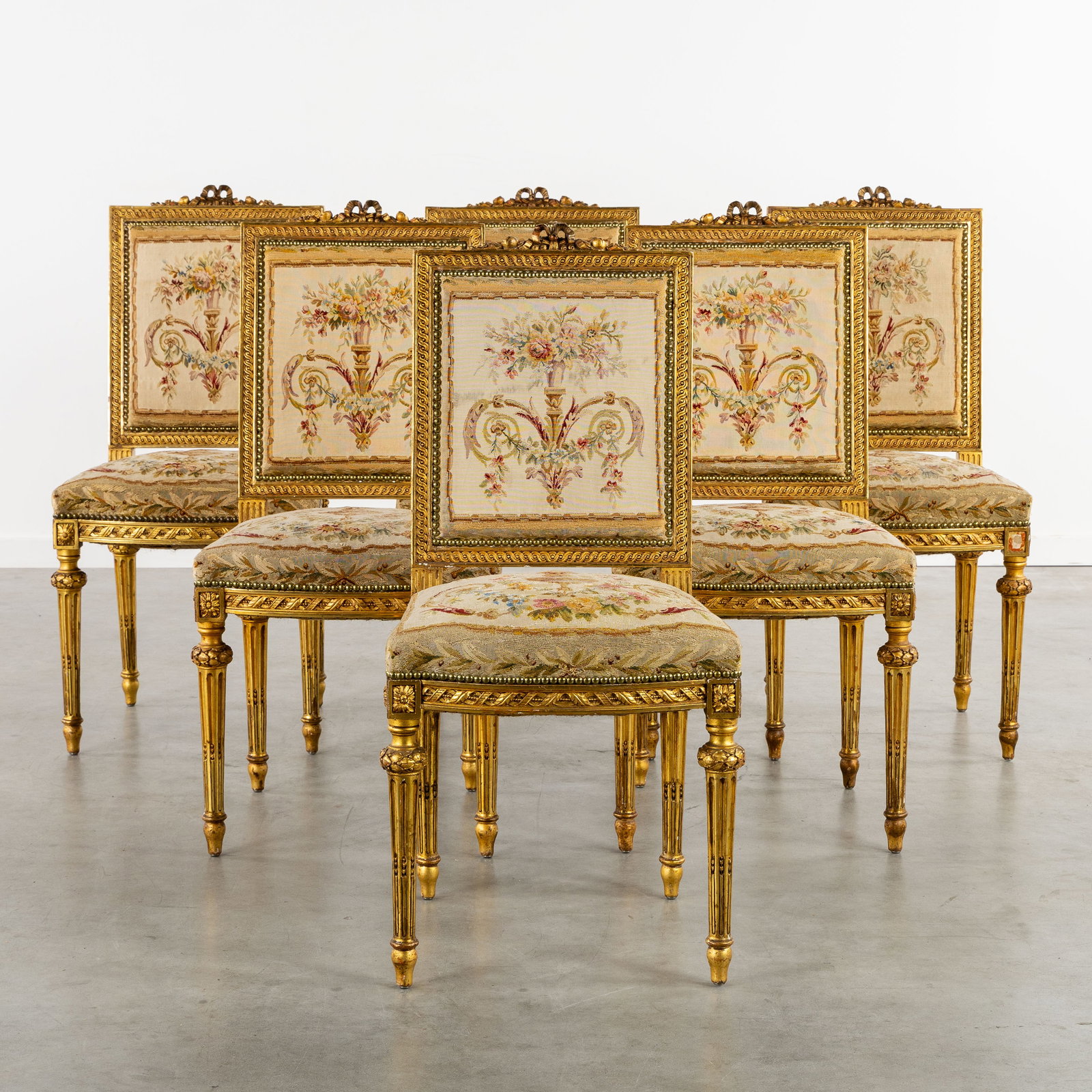 A six-piece salon, sculptured wood and finished with fine 'Petit Point' embroidery. Louis XVI style. (1 of 4)