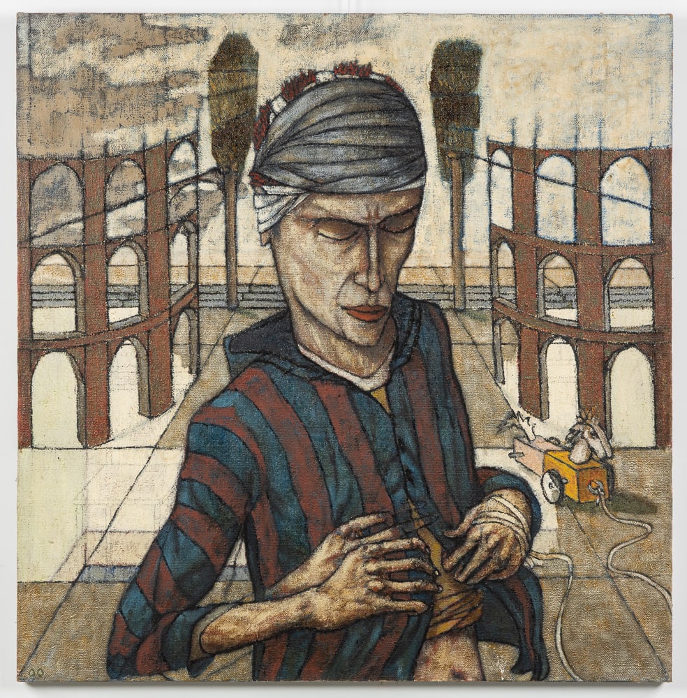 Olivier Pé (XX-XXI) 'Portrait du Libertin', pigment on jute (2000).: Olivier Pé (XX-XXI) 'Portrait du Libertin', pigment on jute (2000). Pigment on jute.Monogrammed lower left.Signed, dated, and titled on the back and the stretcher frame. (123 x 126 x 0 cm)