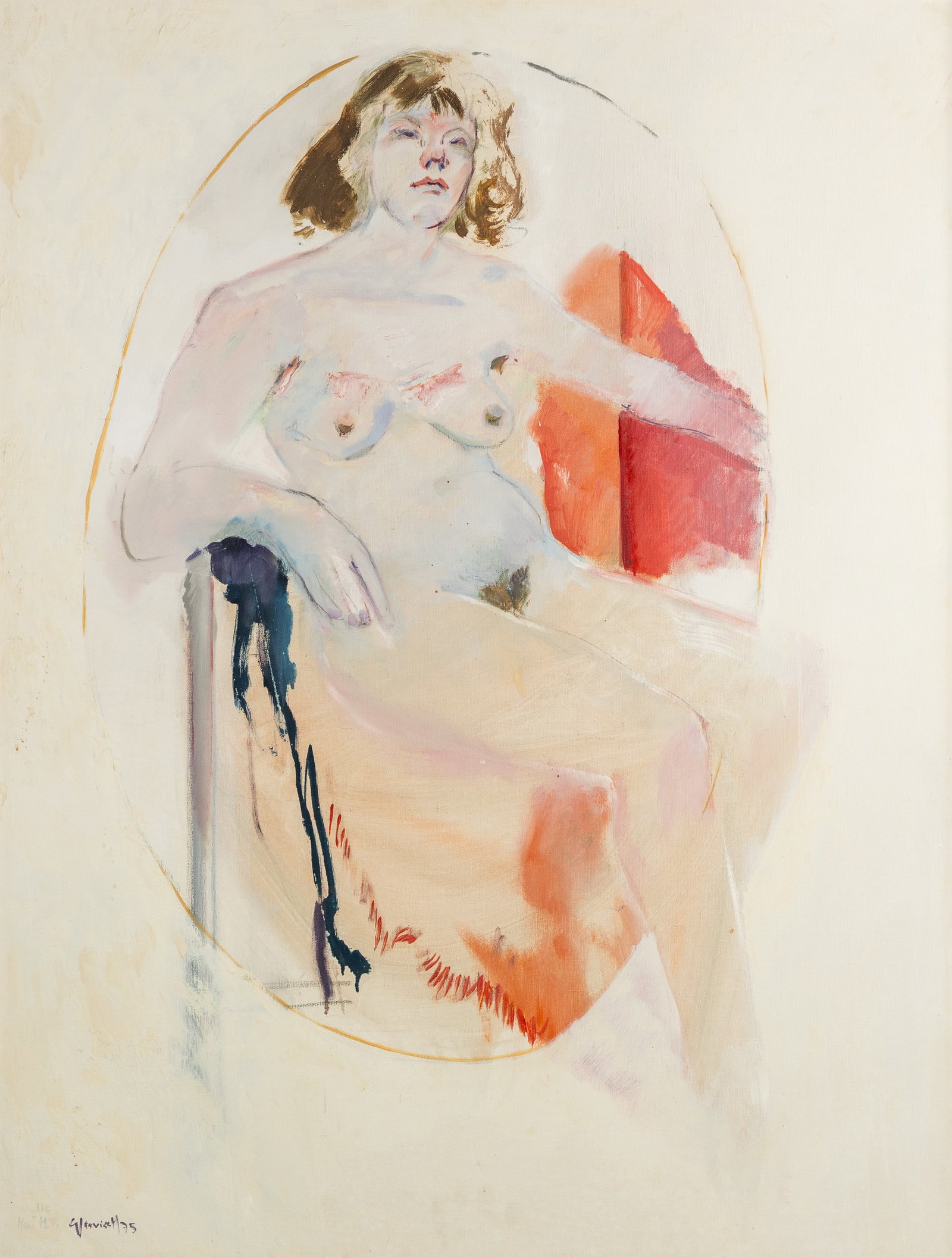 Godfried Vervisch (1930-2014) 'Seated Nude', oil on canvas (1975): Godfried Vervisch (1930-2014) 'Seated Nude', oil on canvas (1975) Oil on canvas.Signed and dated lower left. (143 x 123 cm) (98 x 128 x 0 cm)