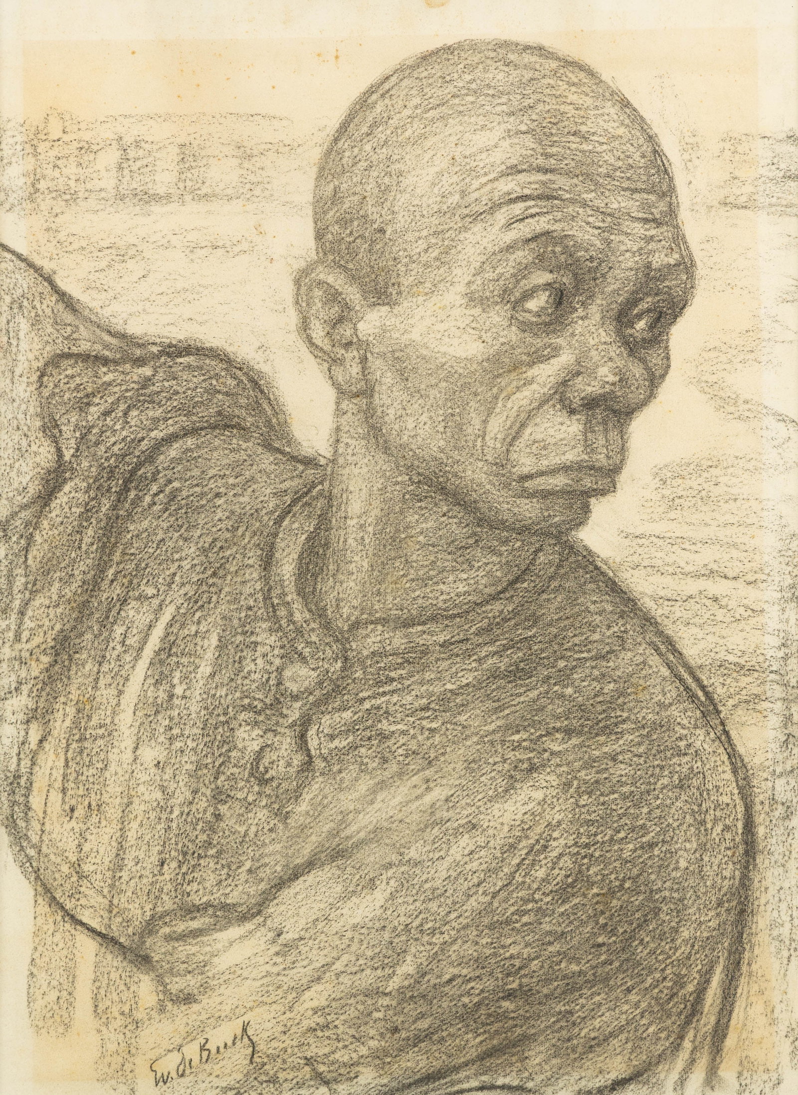 Evariste De Buck (1892-1974) 'Portrait of a man' Charcoal on paper.: Evariste De Buck (1892-1974) 'Portrait of a man' Charcoal on paper. Signed lower left: '