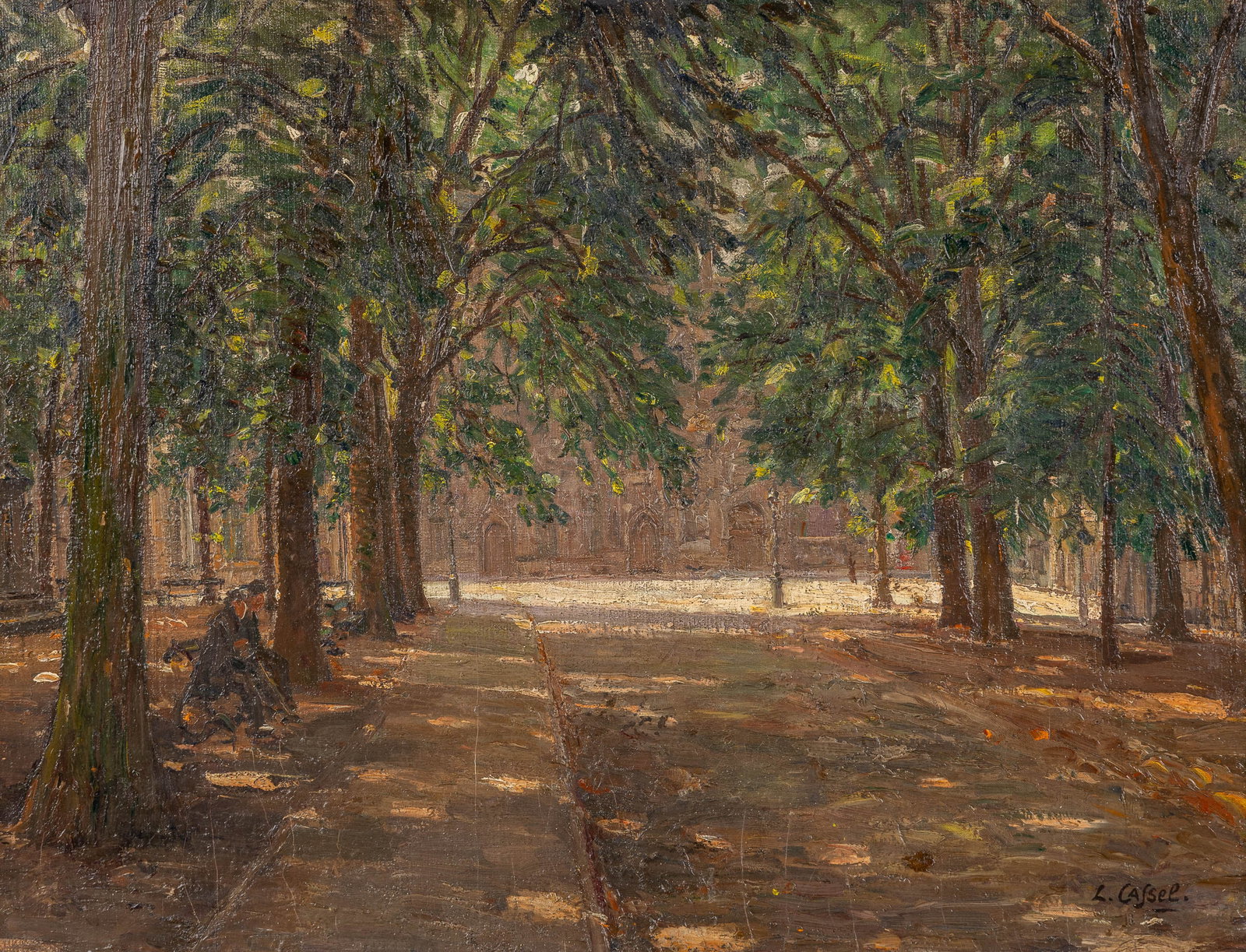 Leon Cassel (1872-1961), 'Summer in the City', oil on canvas.: Leon Cassel (1872-1961), 'Summer in the City', oil on canvas. Oil on canvas, maroufled on board. Signed lower right. (98 x 120 cm) (95 x 73 x 0 cm)