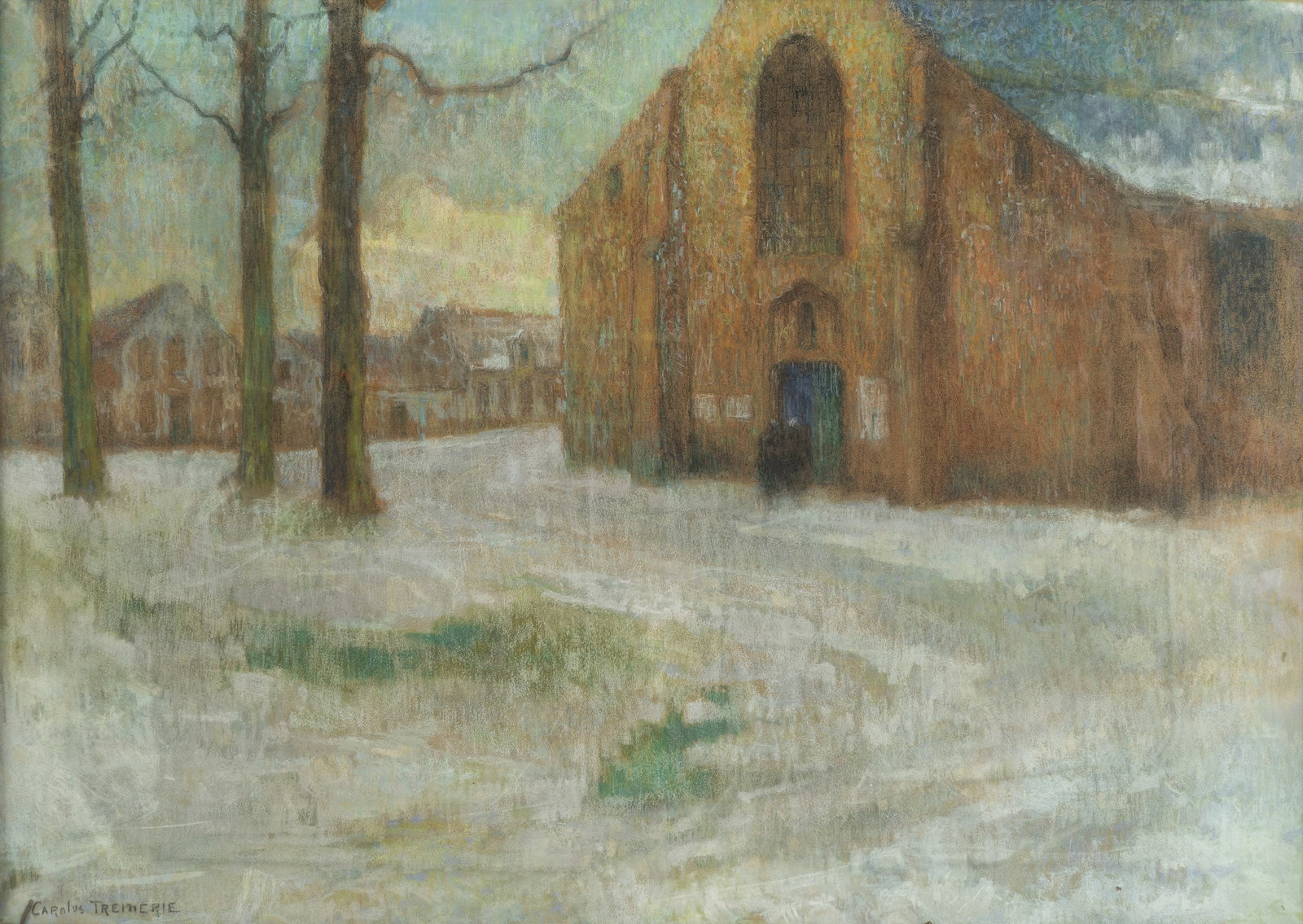 Carolus Tremerie (1858-1945) 'Begijnhofkerk, Bruges', oil on canvas.: Carolus Tremerie (1858-1945) 'Begijnhofkerk, Bruges', oil on canvas. The Beguinage Chruch in the Beguinage of Bruges. 