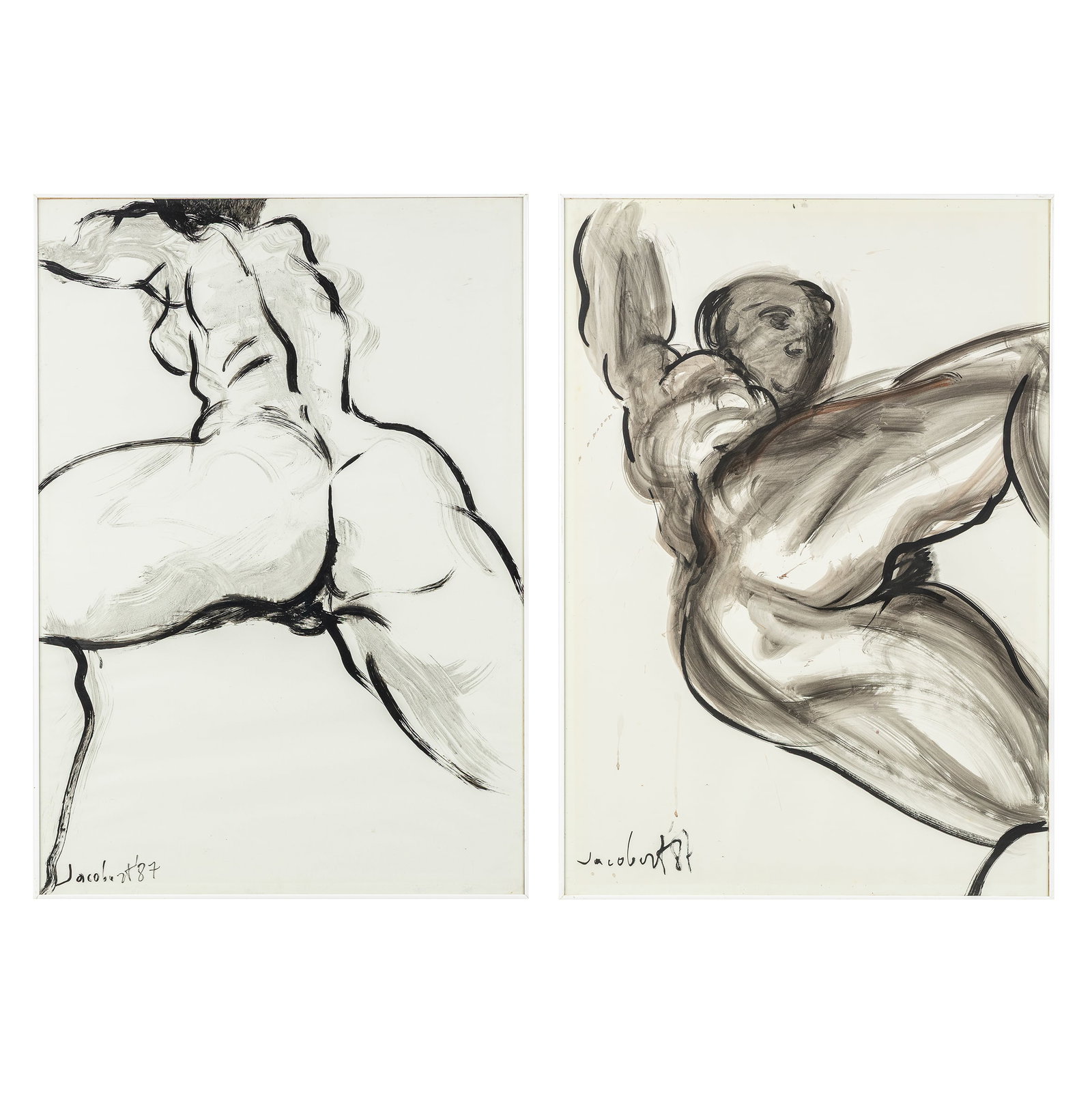 Jacobert (1944) 'Nude' Two drawings, Watercolour on paper. 1987.: Jacobert (1944) 'Nude' Two drawings, Watercolour on paper. 1987. Two drawings 'Nude'',
