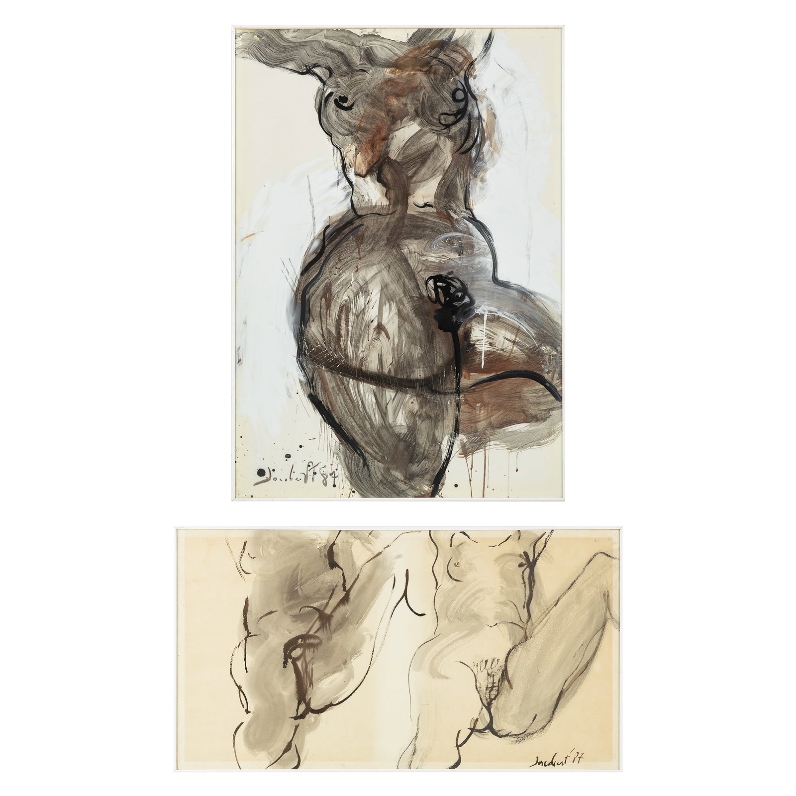 Jacobert (1944) 'Nude Ladies' Two works, watercolour on paper. 1987.: Jacobert (1944) 'Nude Ladies' Two works, watercolour on paper. 1987.