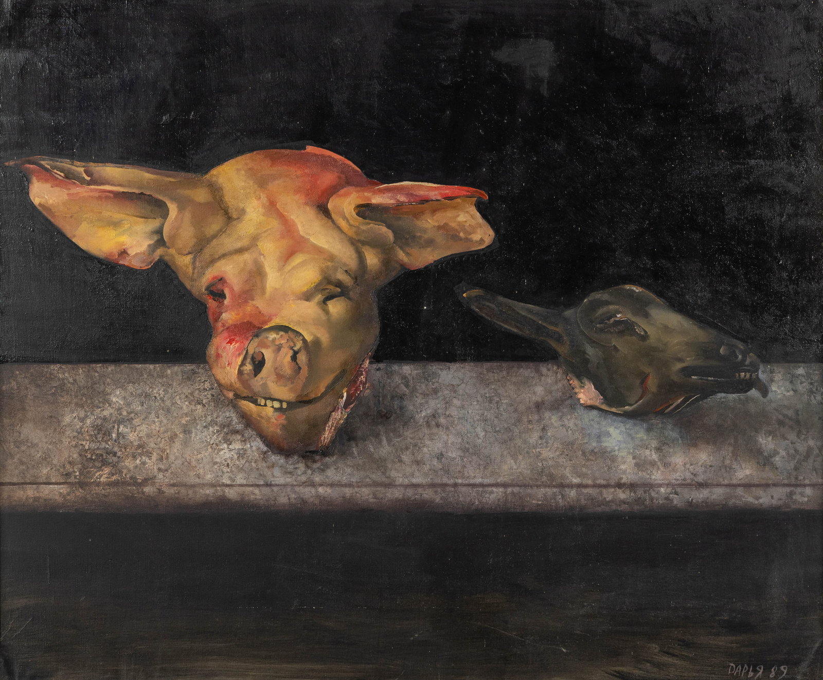 Russian School: Daria Semenova (1958) 'Heads', oil on canvas (1989).: Russian School: Daria Semenova (1958) 'Heads', oil on canvas (1989). ????? ???????? (???. 1958) Oil on canvas. Signed and dated lower right. Titled, signed, and dated on the