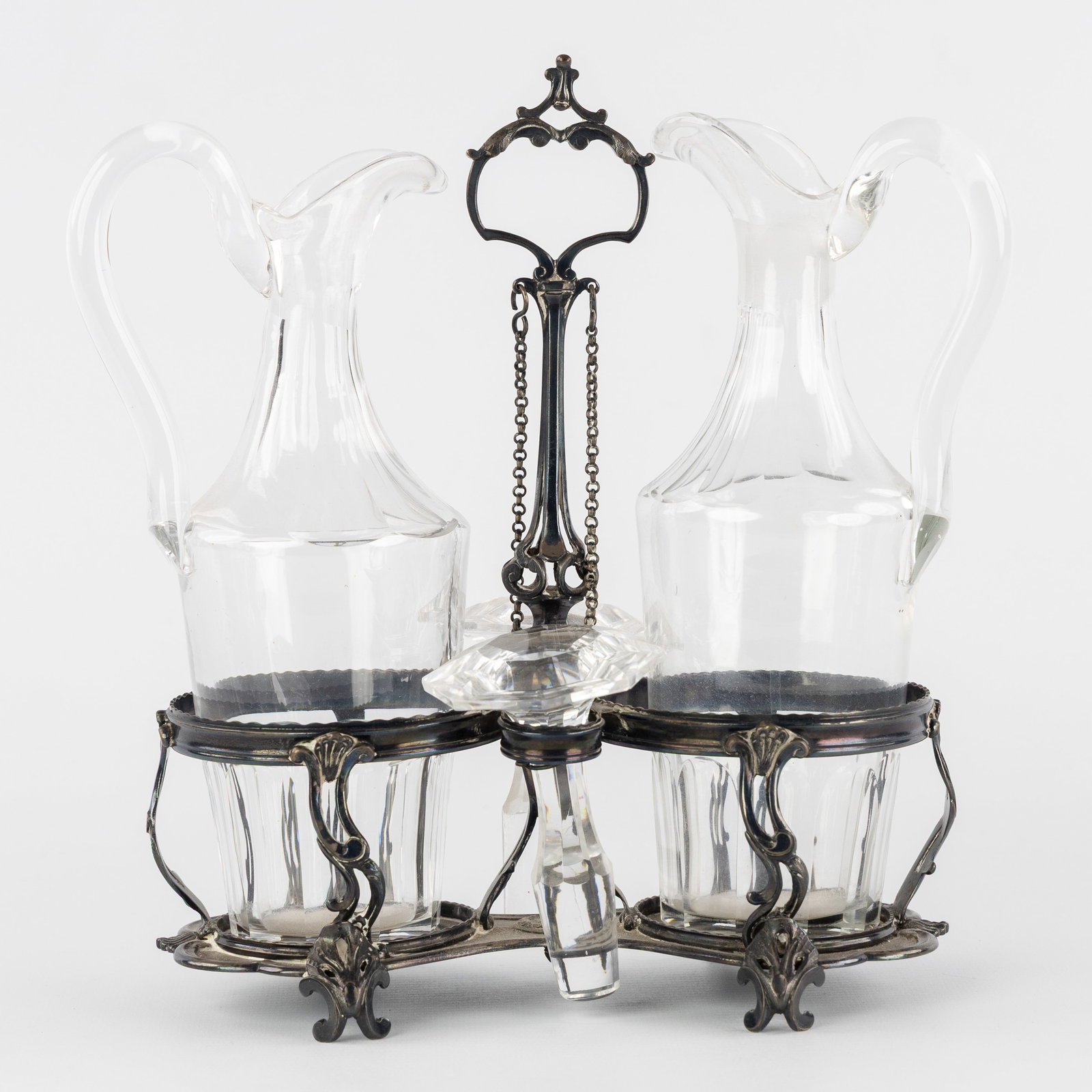 Charles-Philip Desmit (act. 1741-1791) a silver oil and vinegar set, silver and crystal, Courtrai, (1 of 8)