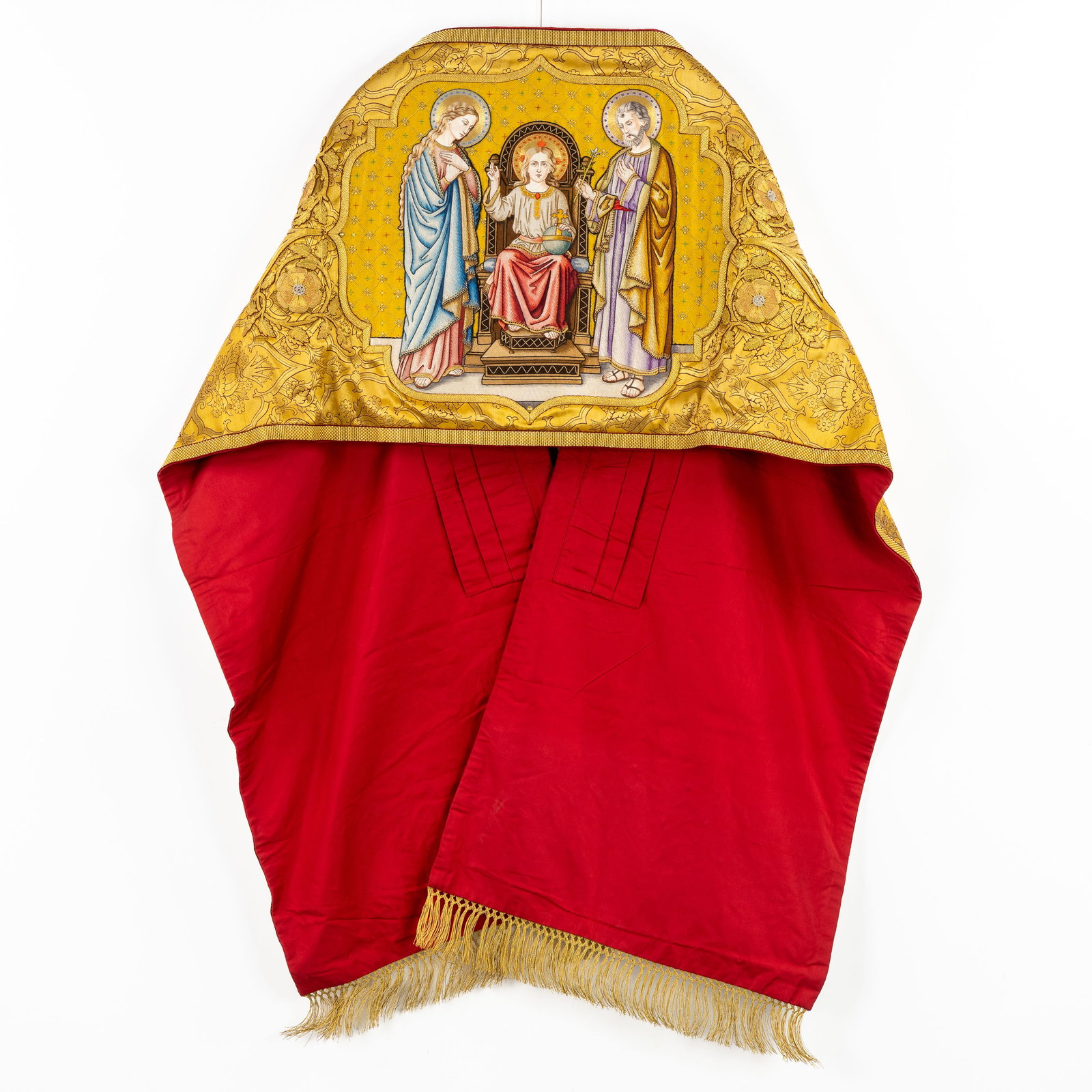 A Humeral Veil, Thick gold and silver thread embroideries with an image of the Holy Family. (1 of 7)