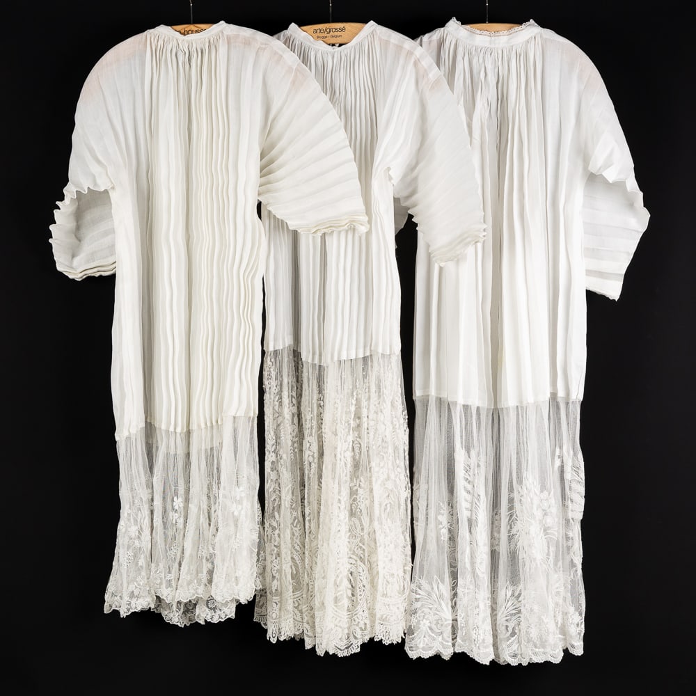 Lithurgical Vestments: Three Albes, finished with Bruges and Lierse lace. Handmade lace and cotton. (1 of 7)