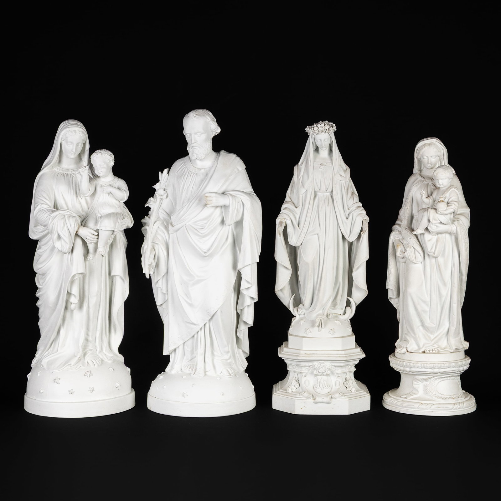 Virgin Mary and Saint Joseph, a pair and two saint statues, biscuit porcelain. (1 of 7)