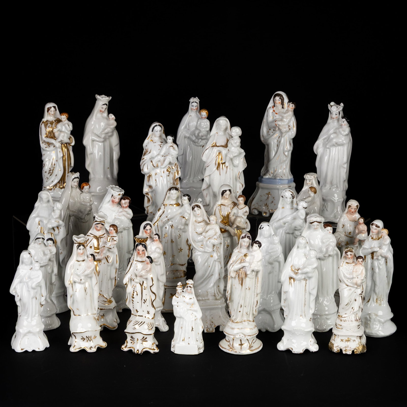 A Collection of 29 porcelain statues of Virgin Mary, 'Madonna and Child', Vieux Bruxelles/Paris, (1 of 10)