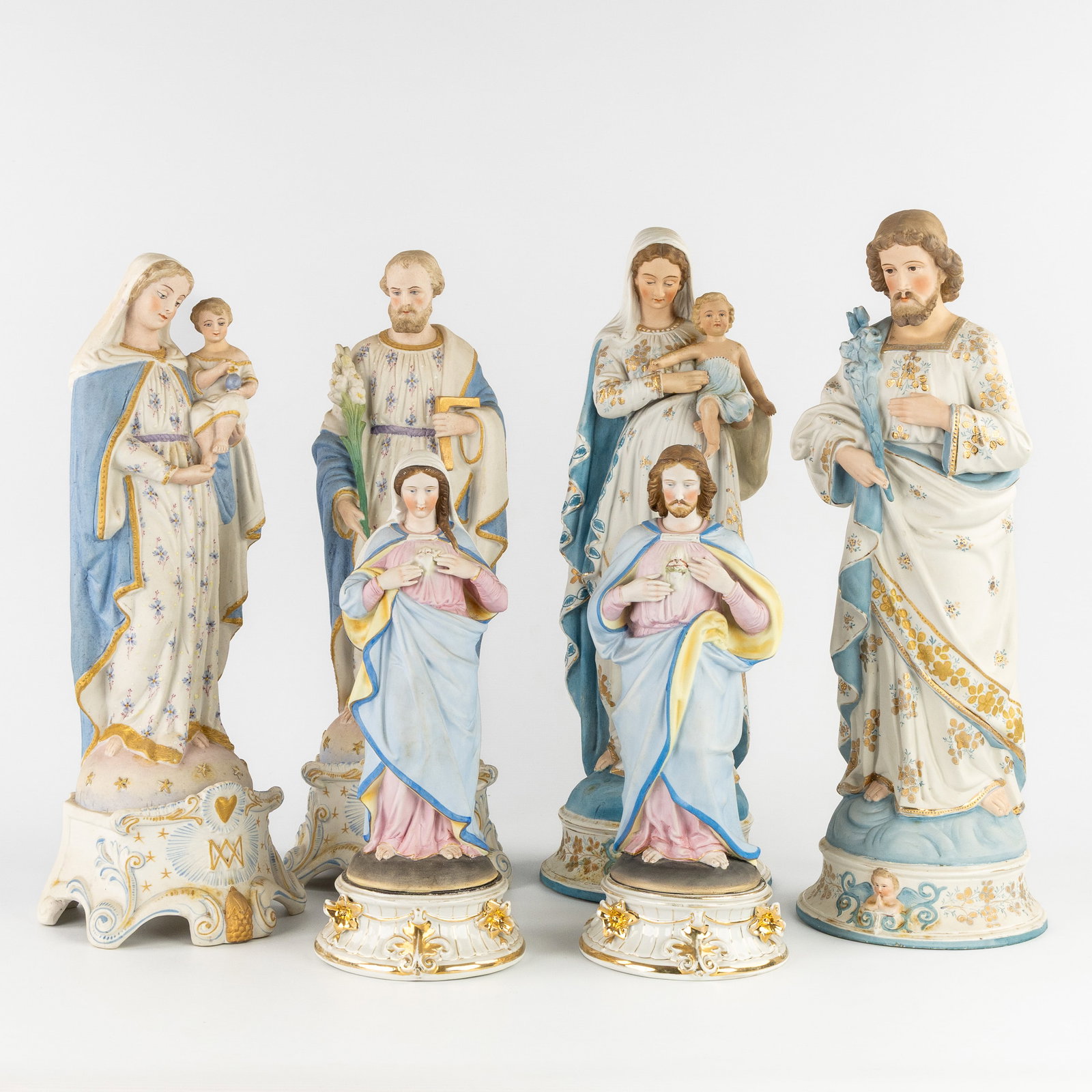 Three pairs of saint statues, Sacred and Immaculate Heart, Saint Joseph and Virgin Mary with Child (1 of 7)