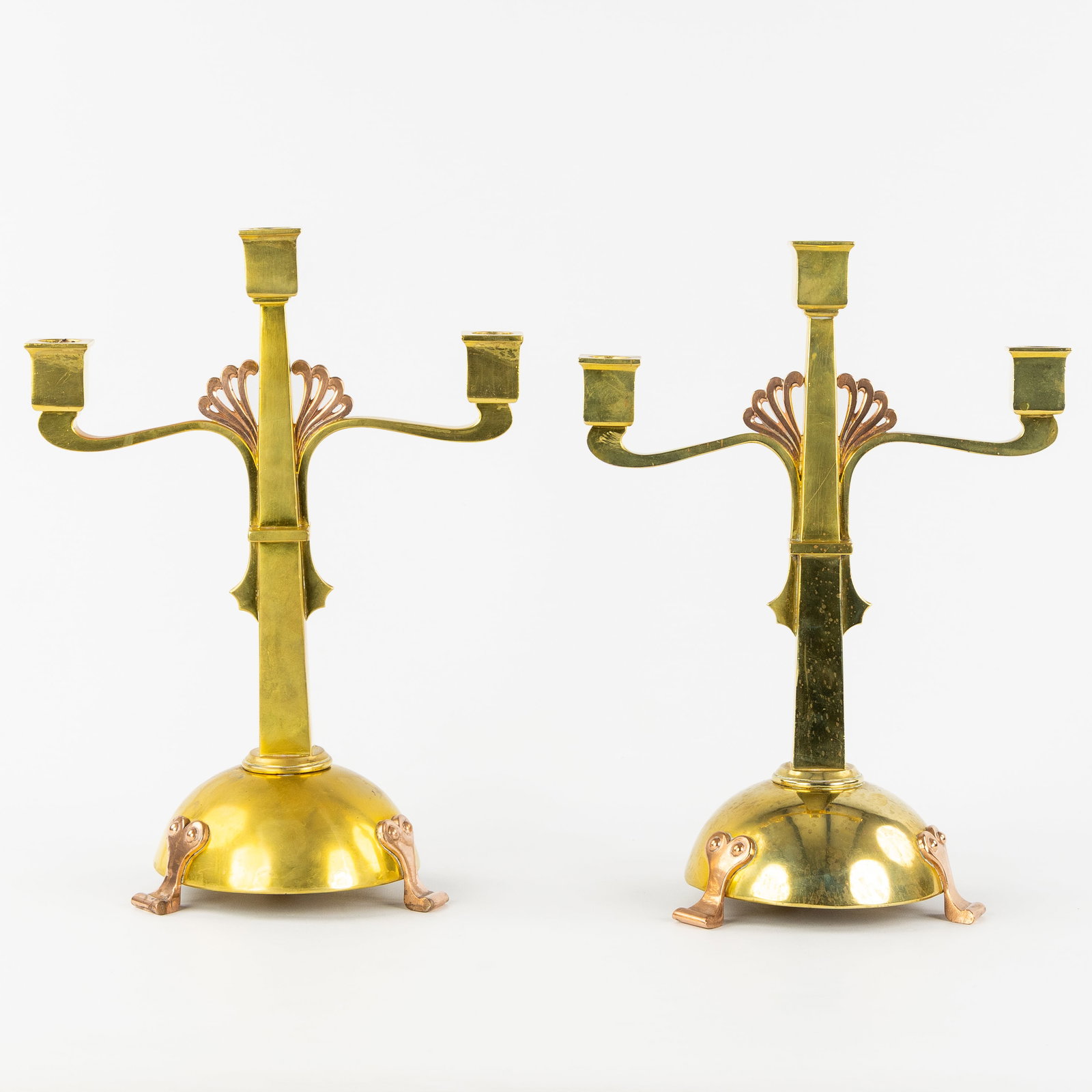A Pair of Art Nouveau church candelabra, brass and copper, circa 1920. (1 of 8)