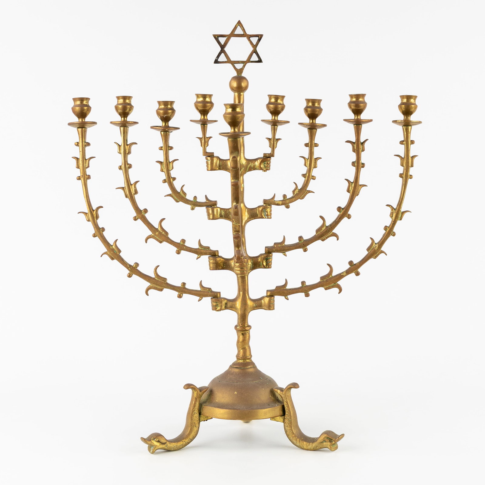 A Bronze 'Hanukkah' chandelier or memorah, 19th C. (1 of 7)